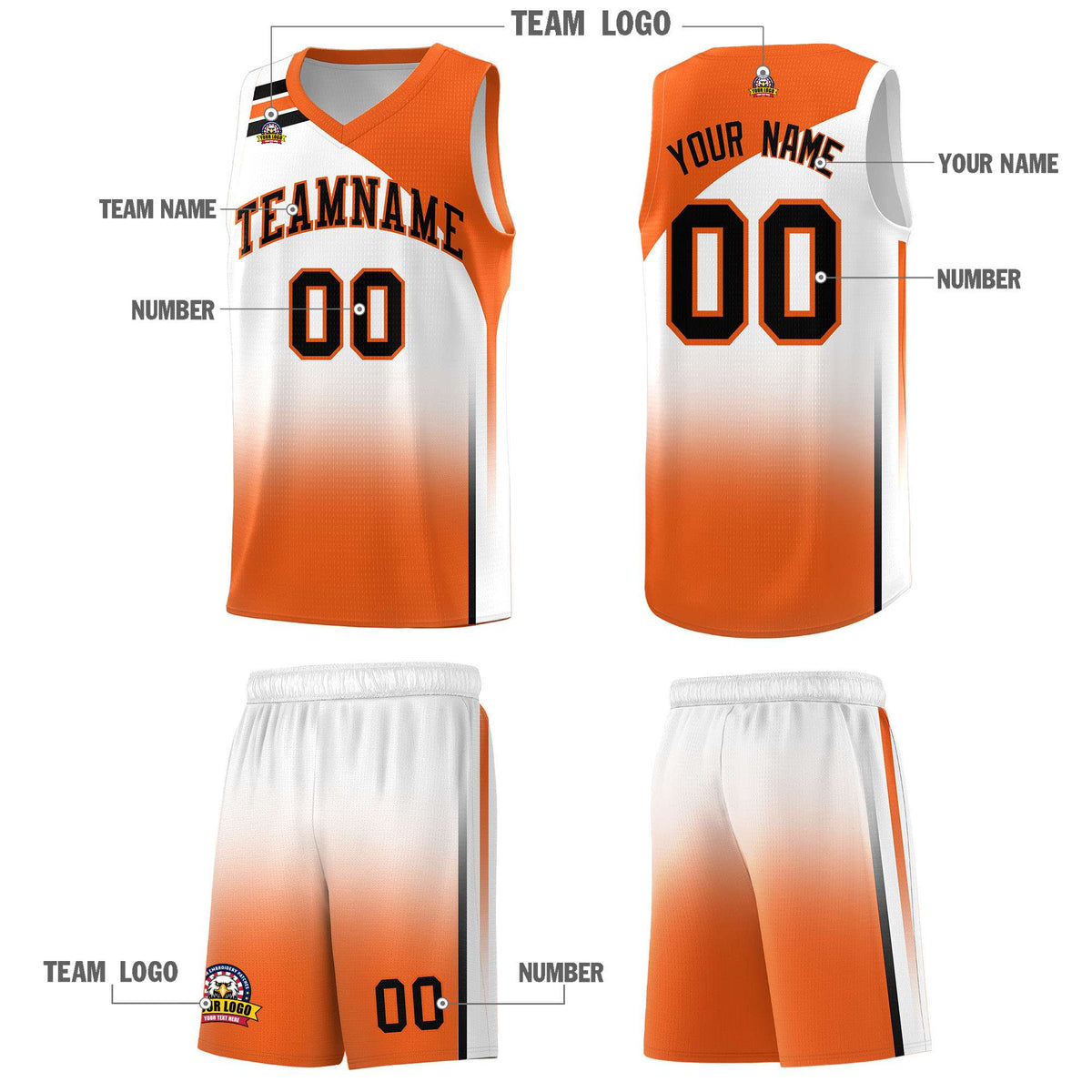 Custom White Orange Gradient Fashion Sets Sports Uniform Basketball Jersey