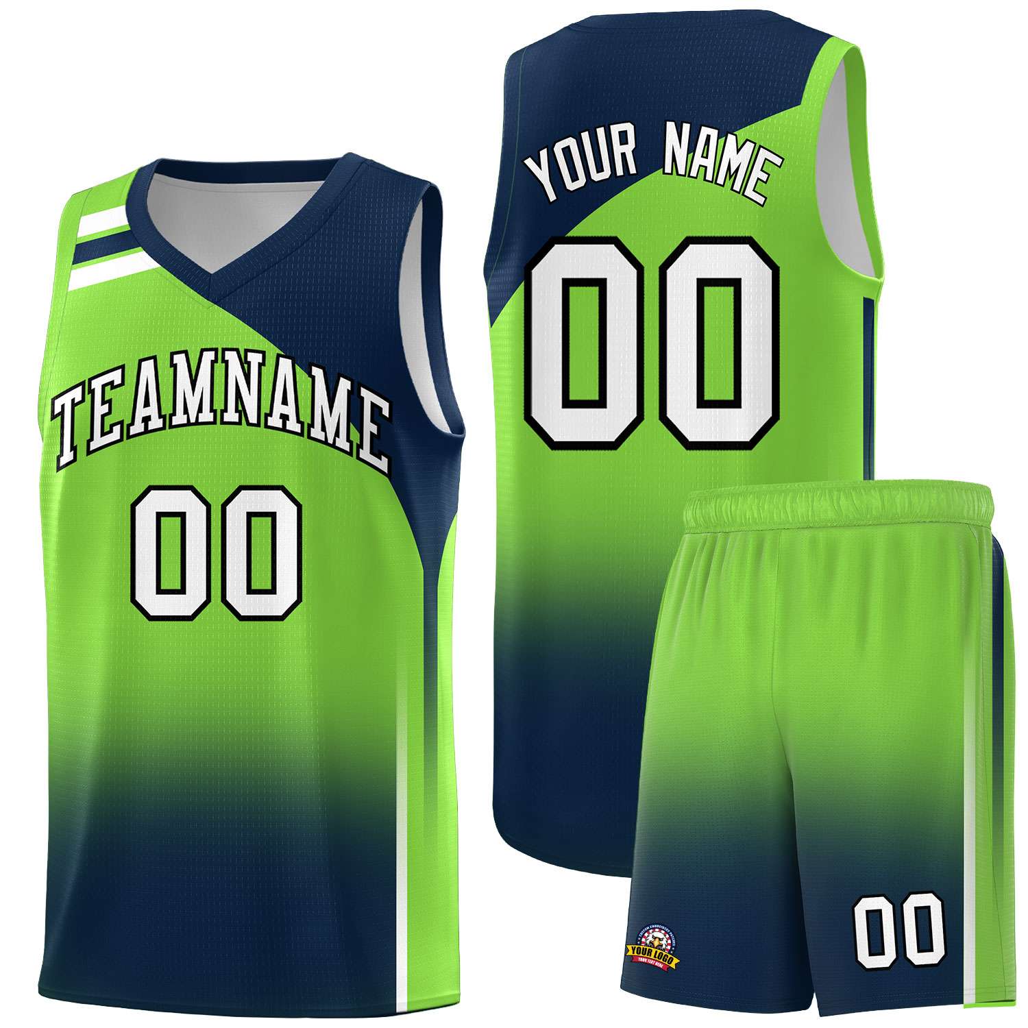 Custom Fluorescent Green Navy Gradient Fashion Sets Sports Uniform Basketball Jersey