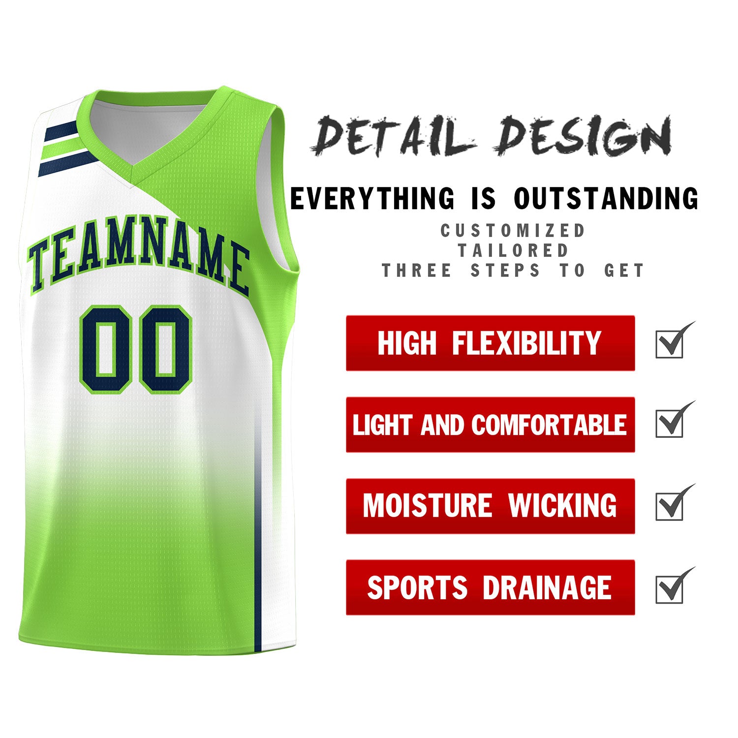 Custom White Fluorescent Green Gradient Fashion Sets Sports Uniform Basketball Jersey