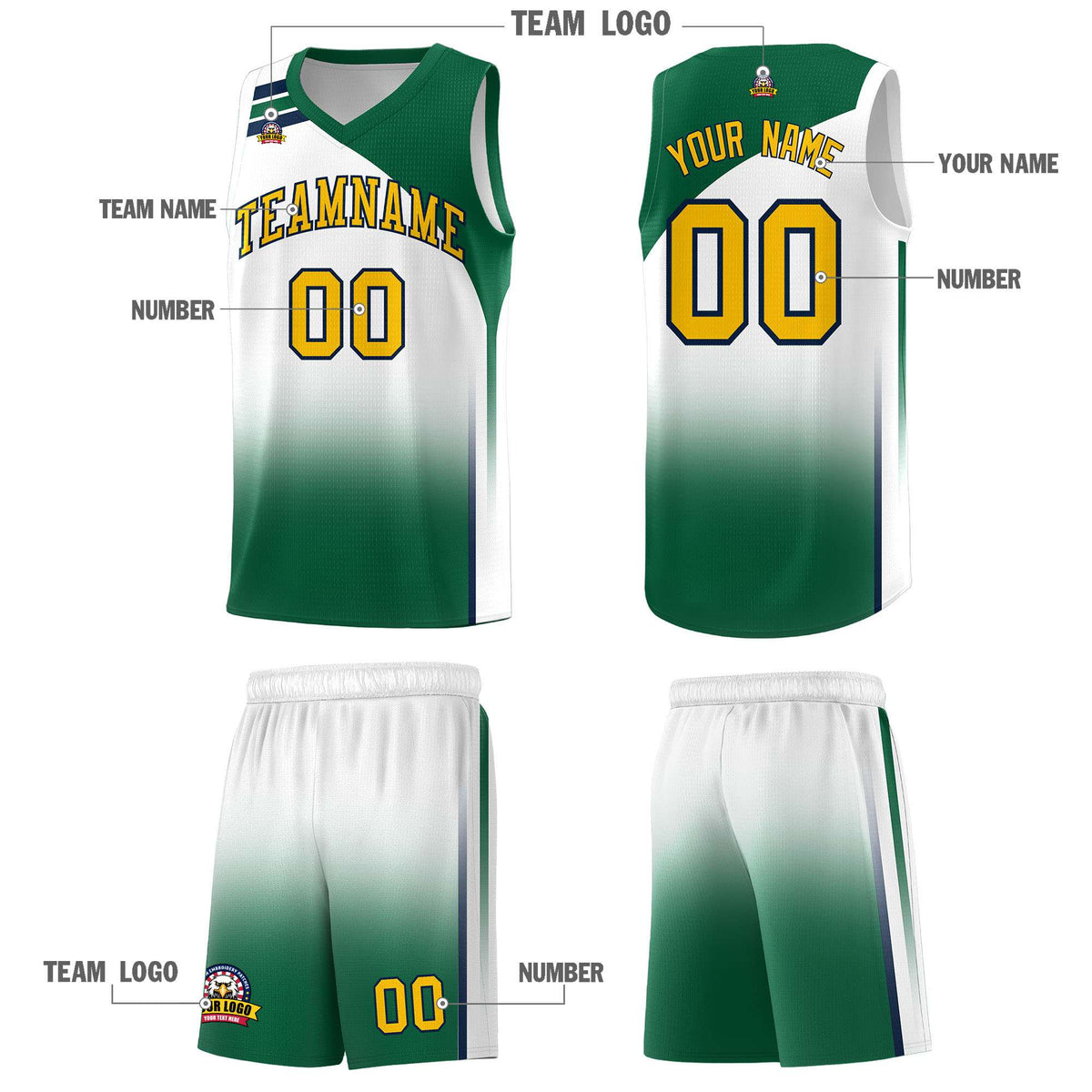 Custom White Kelly Green Gradient Fashion Sets Sports Uniform Basketball Jersey