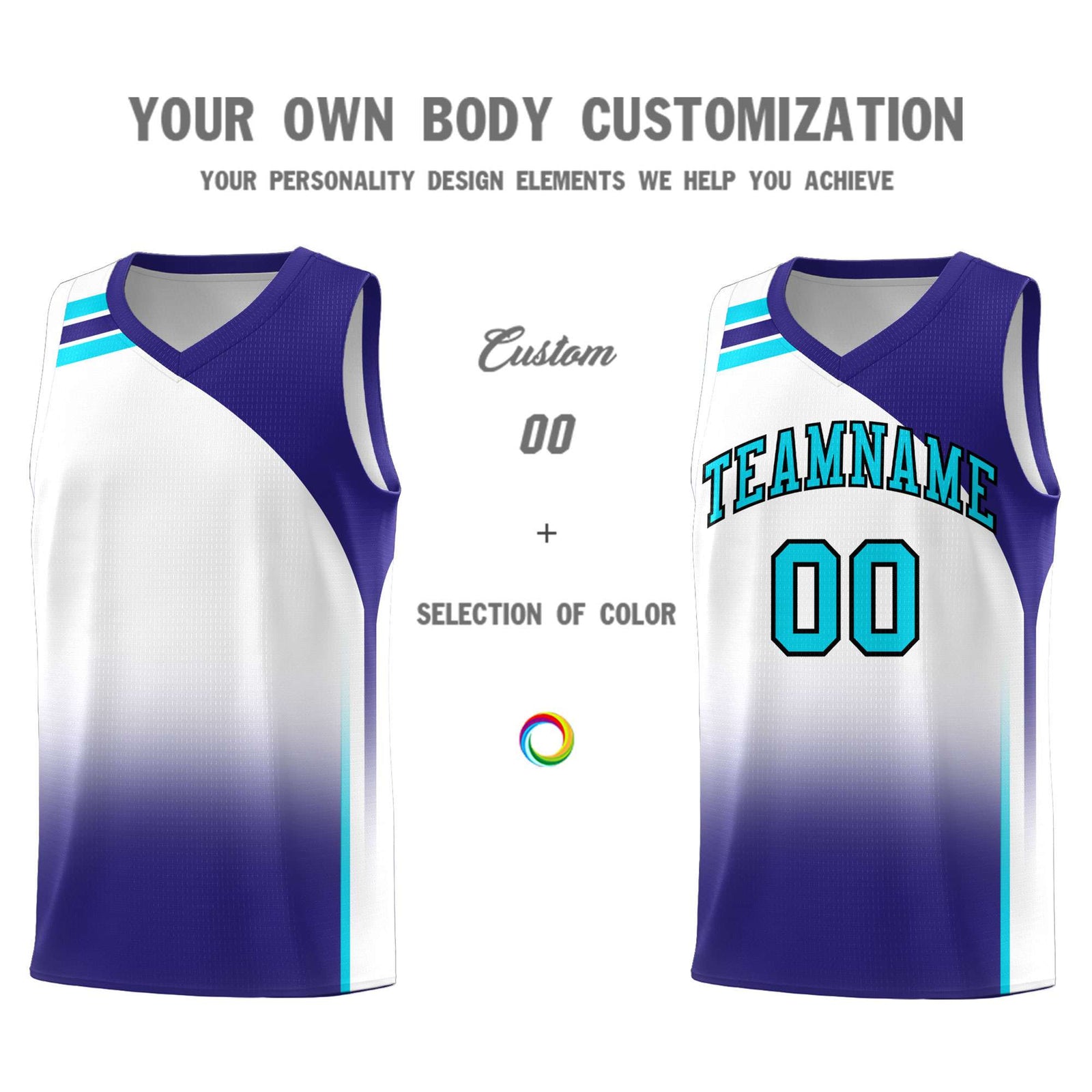 Custom White Royal Gradient Fashion Sets Sports Uniform Basketball Jersey