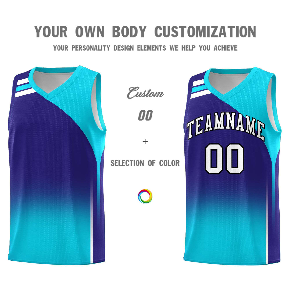 Custom Royal Sky Blue Gradient Fashion Sets Sports Uniform Basketball Jersey