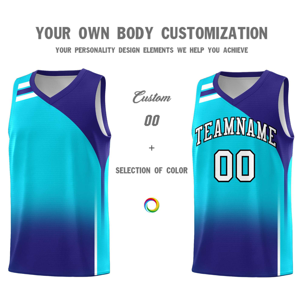 Custom Sky Blue Royal Gradient Fashion Sets Sports Uniform Basketball Jersey