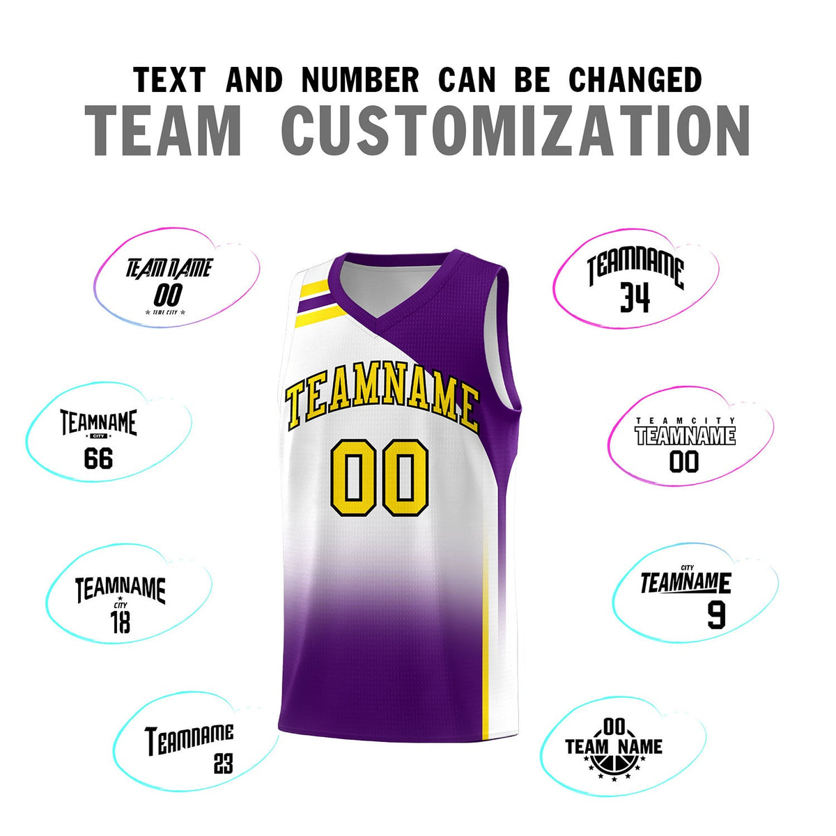 Custom White Purple Gradient Fashion Sets Sports Uniform Basketball Jersey