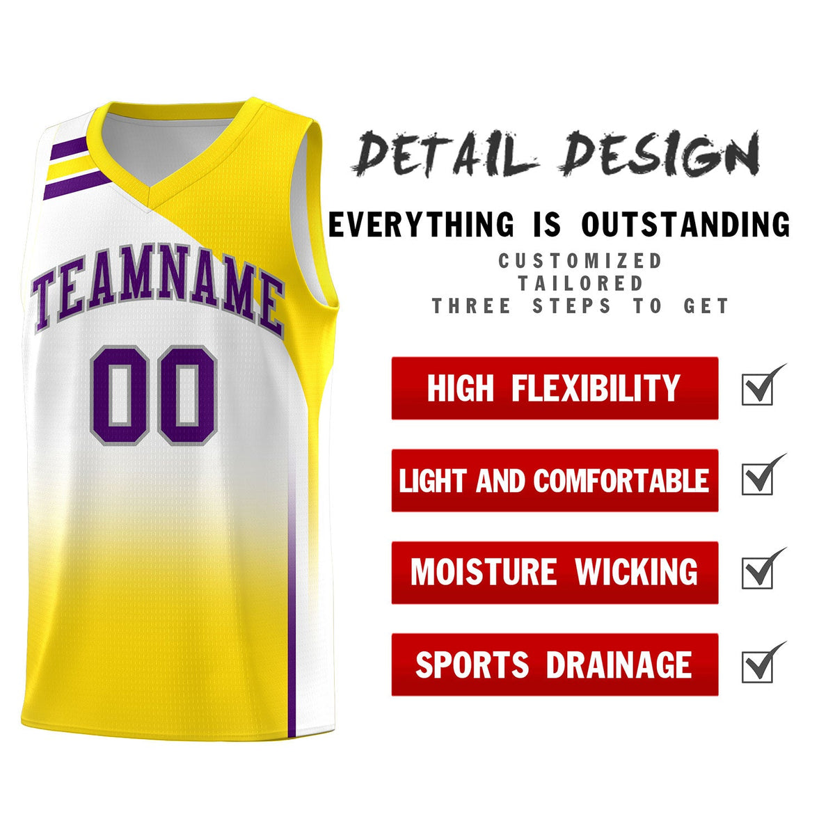 Custom White Gold Gradient Fashion Sets Sports Uniform Basketball Jersey