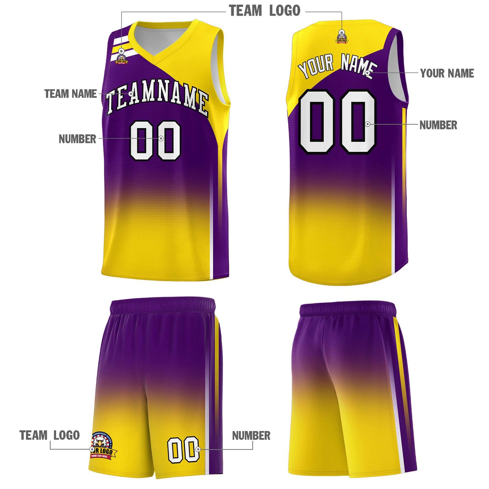 Custom Purple Gold Gradient Fashion Sets Sports Uniform Basketball Jersey