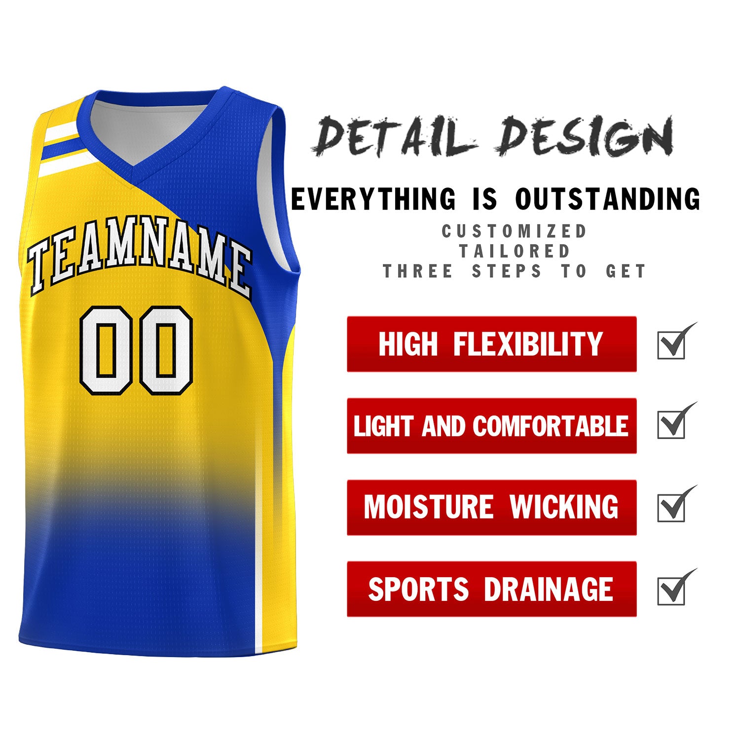 Custom Gold Royal Gradient Fashion Sets Sports Uniform Basketball Jersey