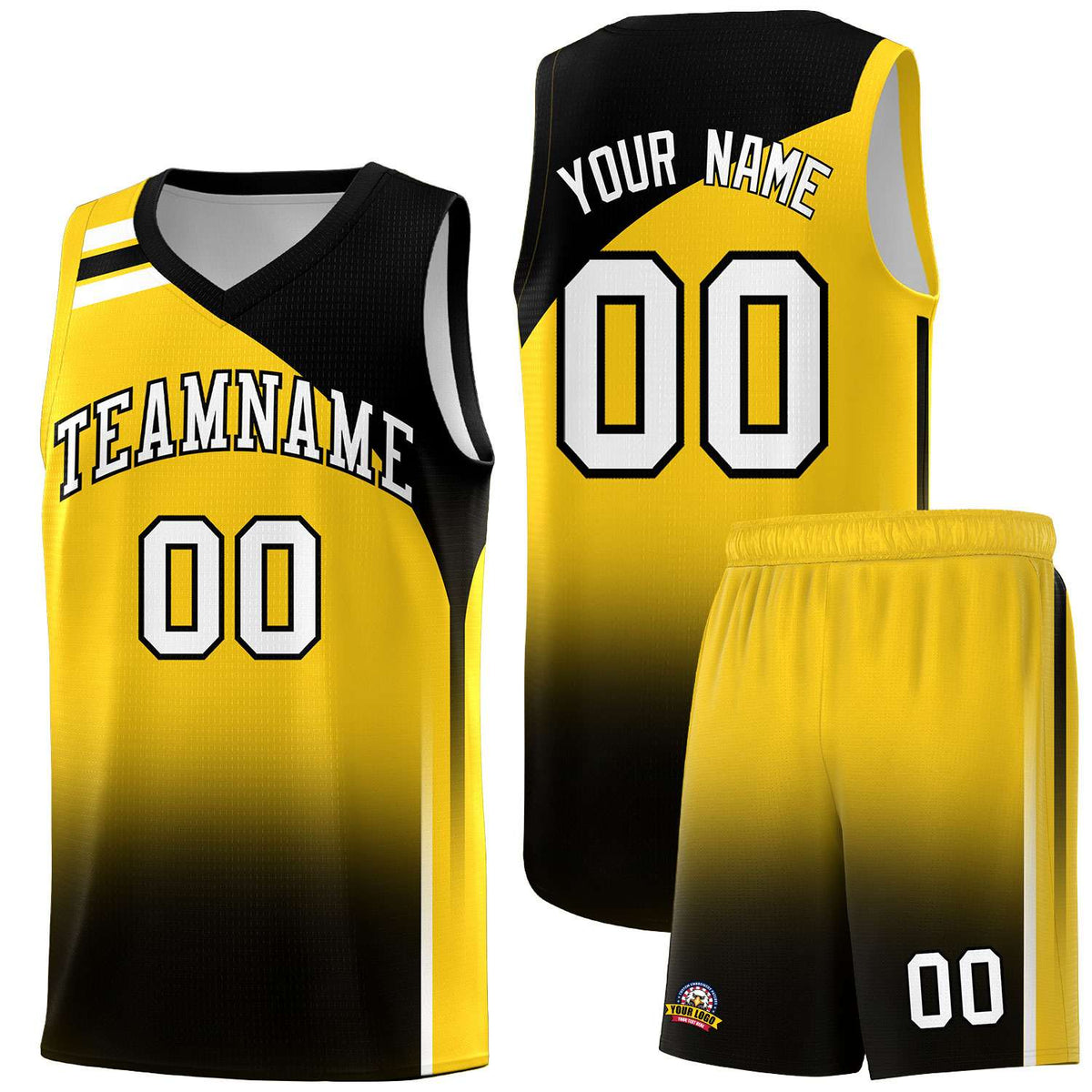 Custom Gold Black Gradient Fashion Sets Sports Uniform Basketball Jersey