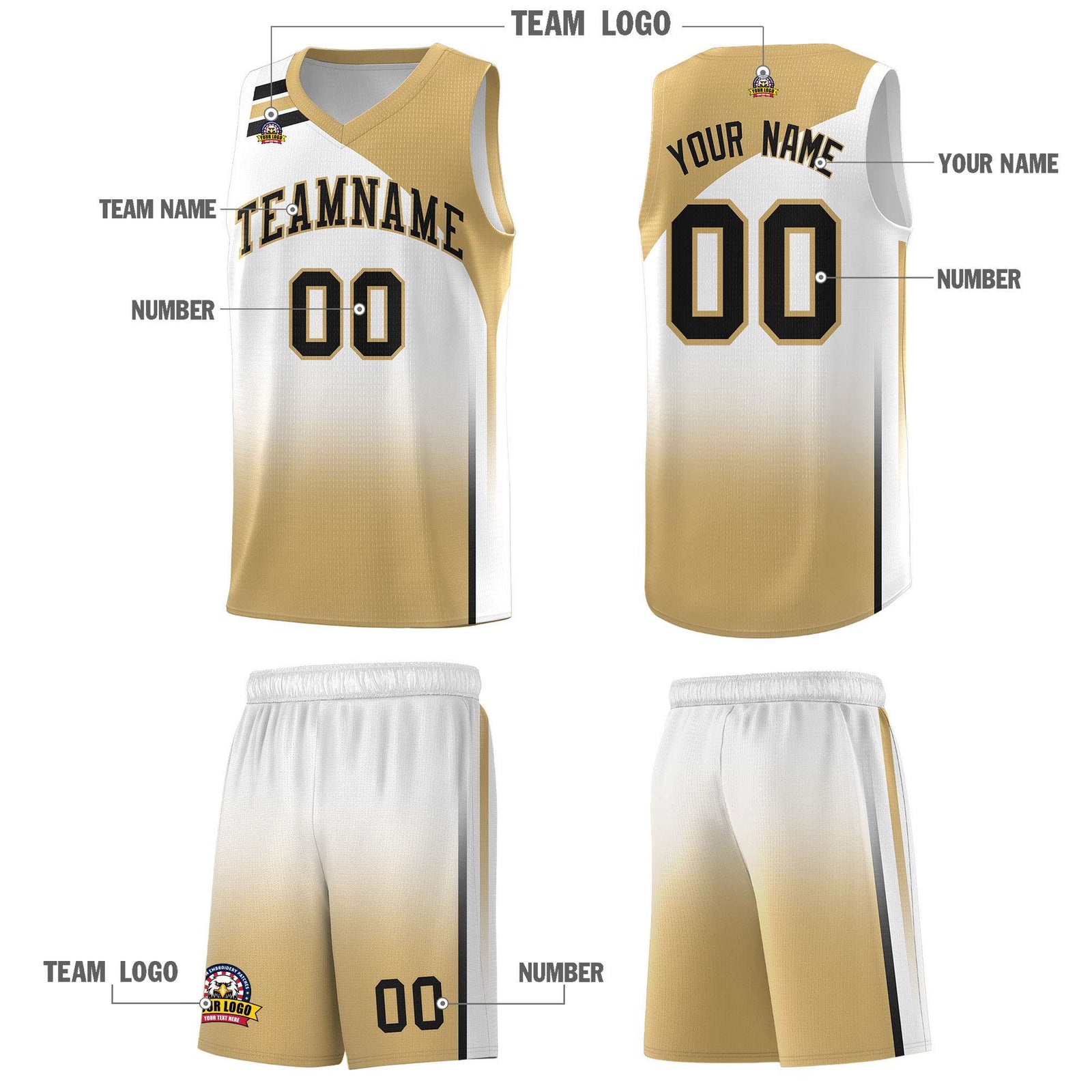 Custom White Old Gold Gradient Fashion Sets Sports Uniform Basketball Jersey