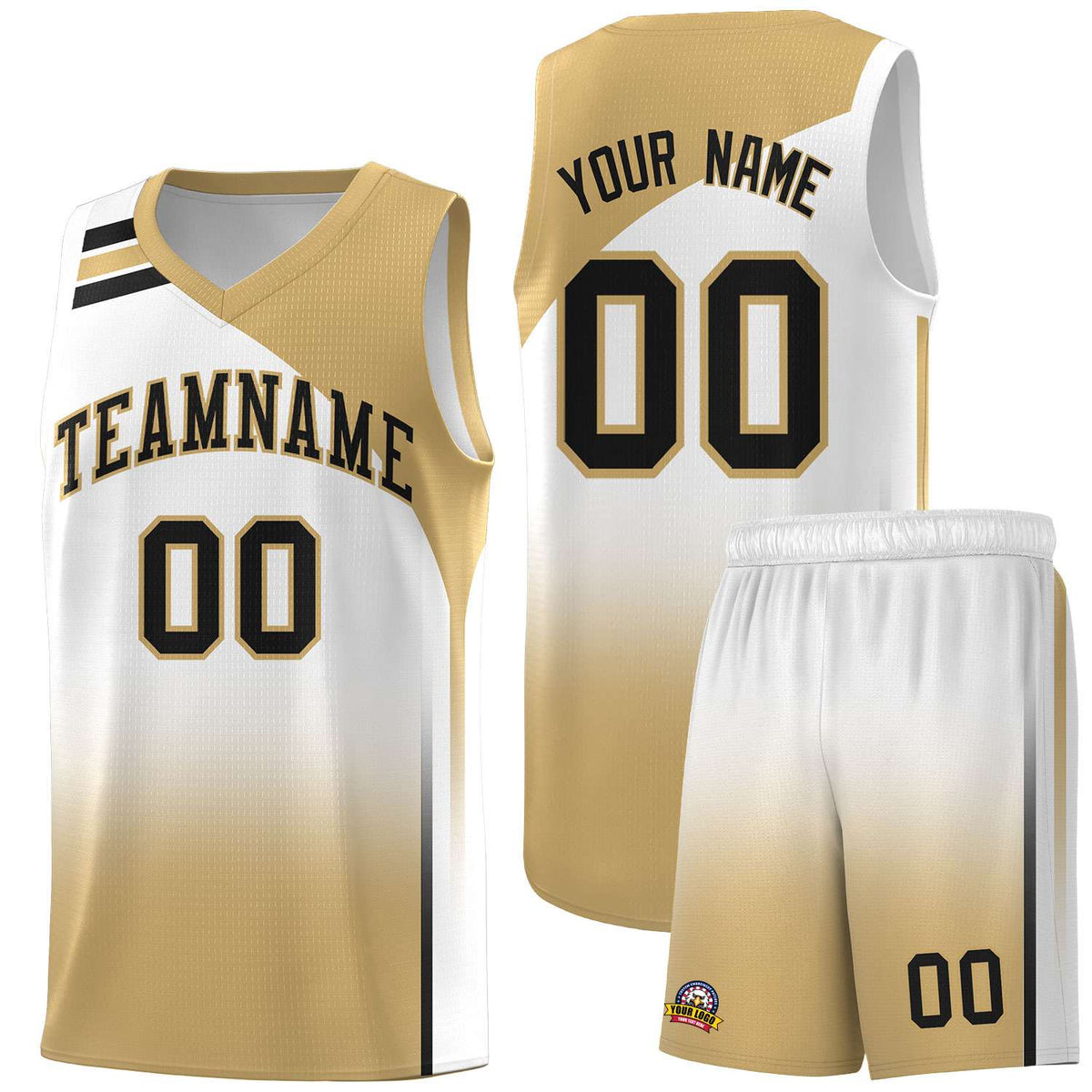 Custom White Old Gold Gradient Fashion Sets Sports Uniform Basketball Jersey