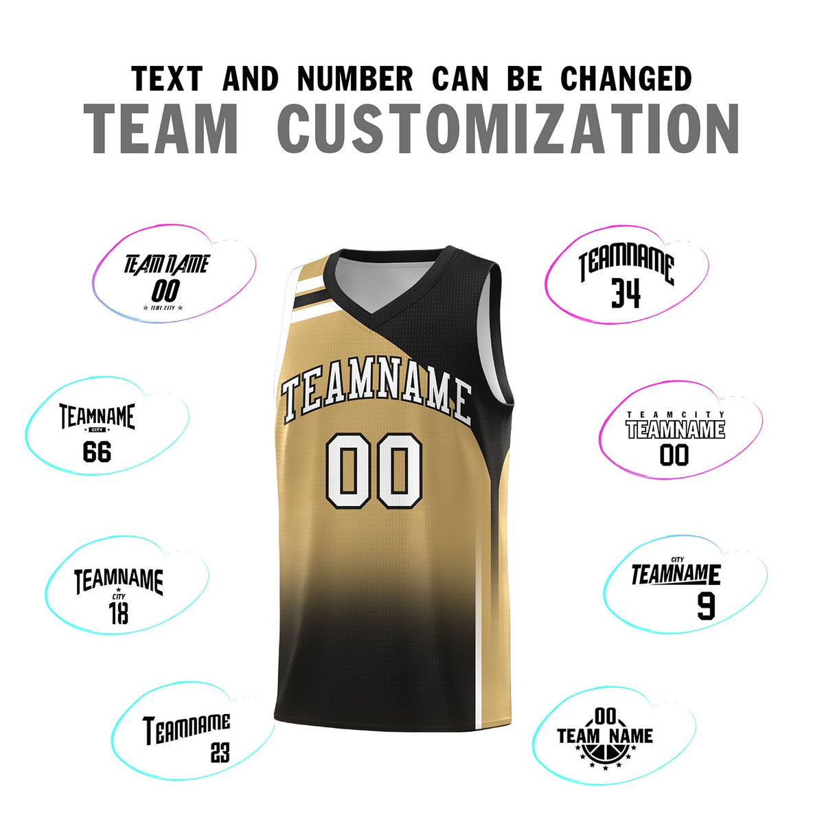 Custom Old Gold Black Gradient Fashion Sets Sports Uniform Basketball Jersey