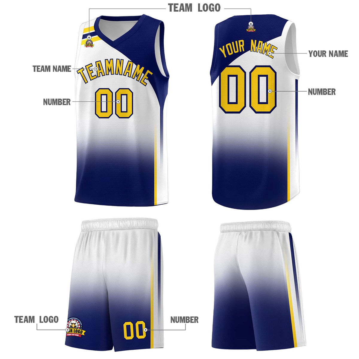 Custom White Navy Gradient Fashion Sets Sports Uniform Basketball Jersey