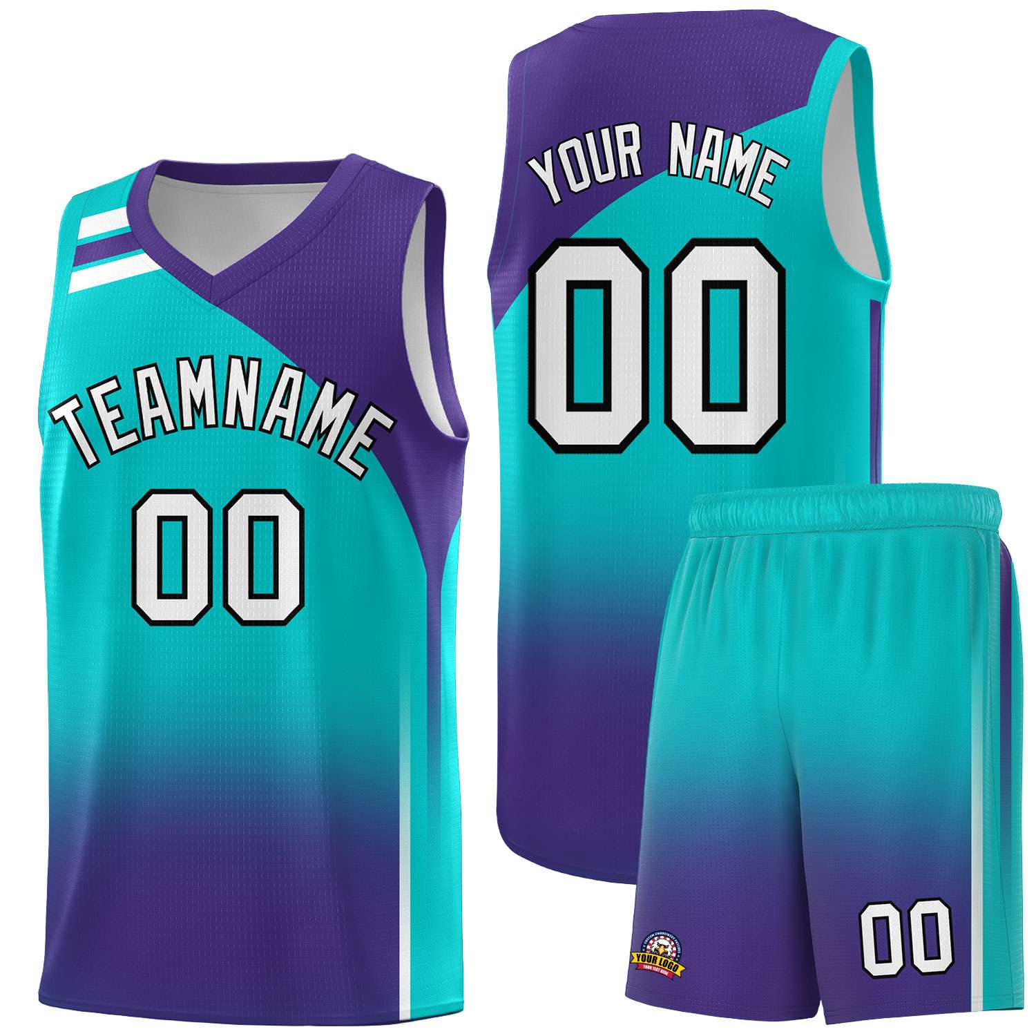 Custom Aqua Purple Gradient Fashion Sets Sports Uniform Basketball Jersey