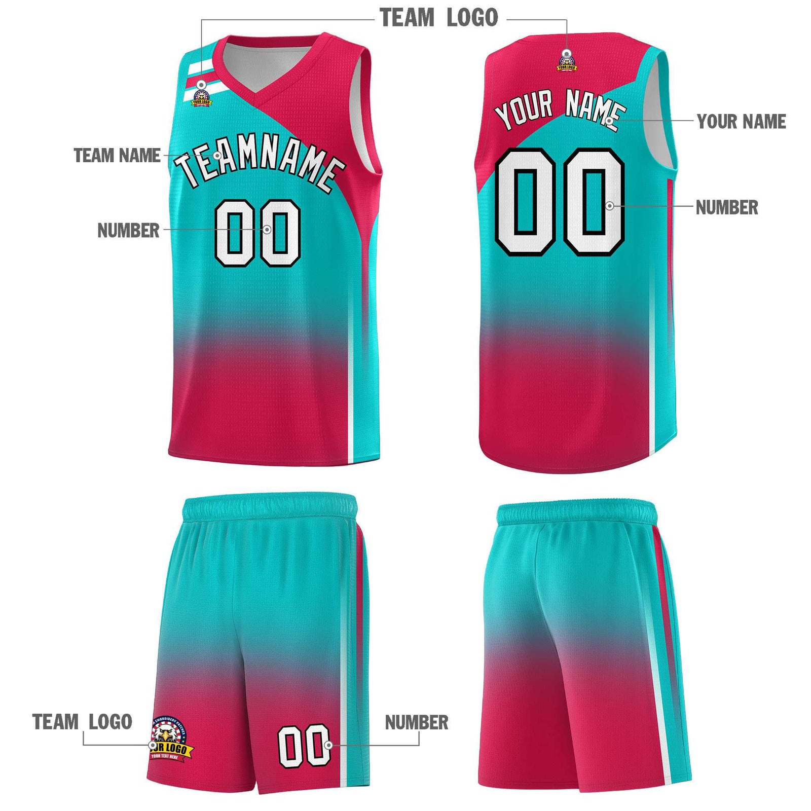 Custom Aqua Red Gradient Fashion Sets Sports Uniform Basketball Jersey
