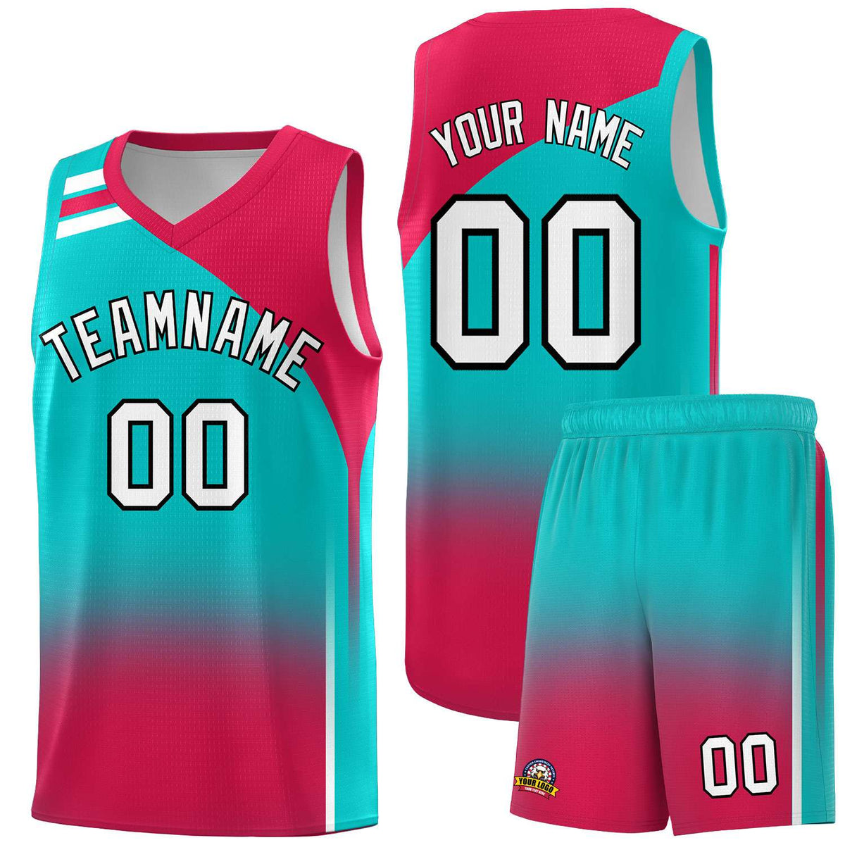 Custom Aqua Red Gradient Fashion Sets Sports Uniform Basketball Jersey
