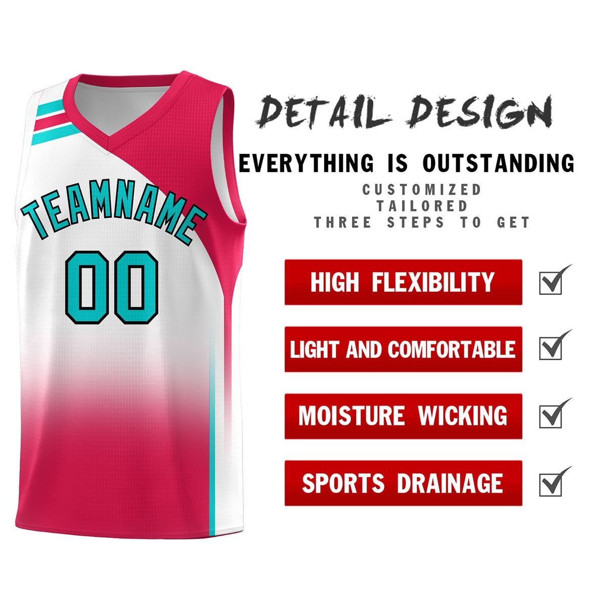 Custom White Red Gradient Fashion Sets Sports Uniform Basketball Jersey