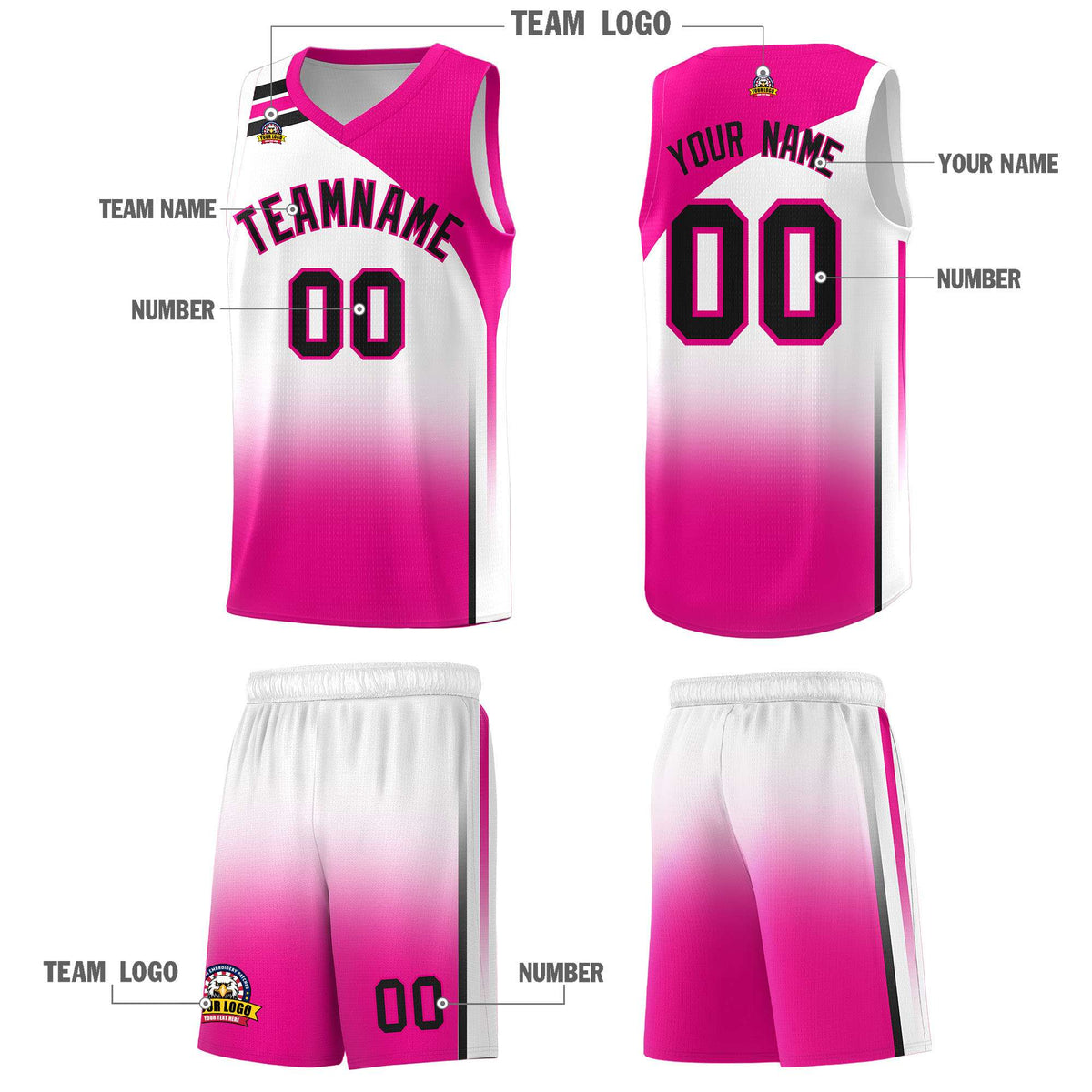 Custom White Pink Gradient Fashion Sets Sports Uniform Basketball Jersey