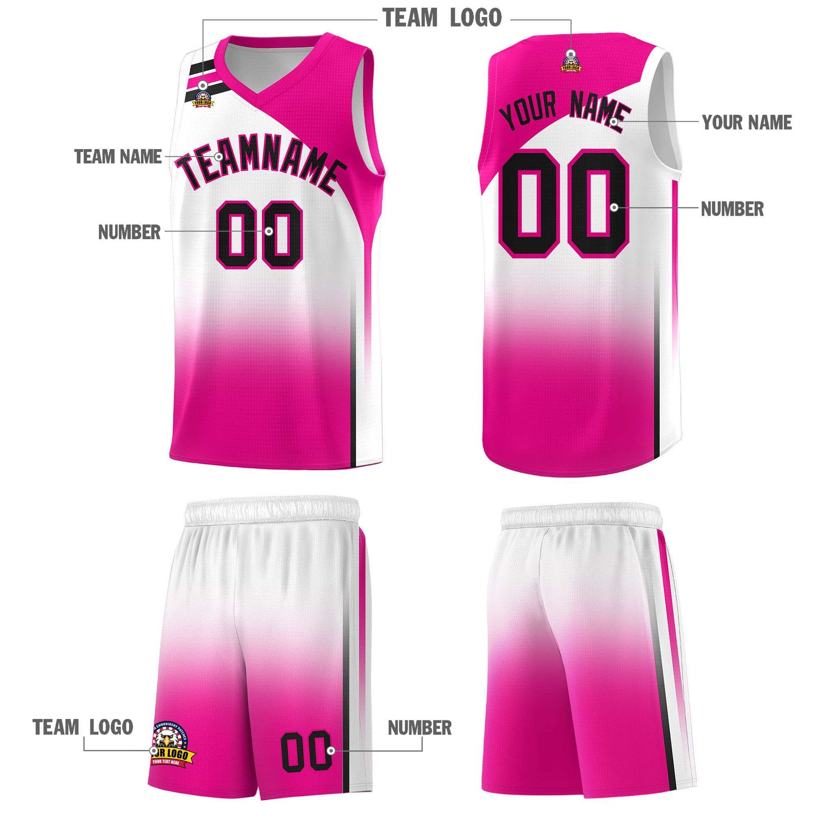 Custom White Pink Gradient Fashion Sets Sports Uniform Basketball Jersey
