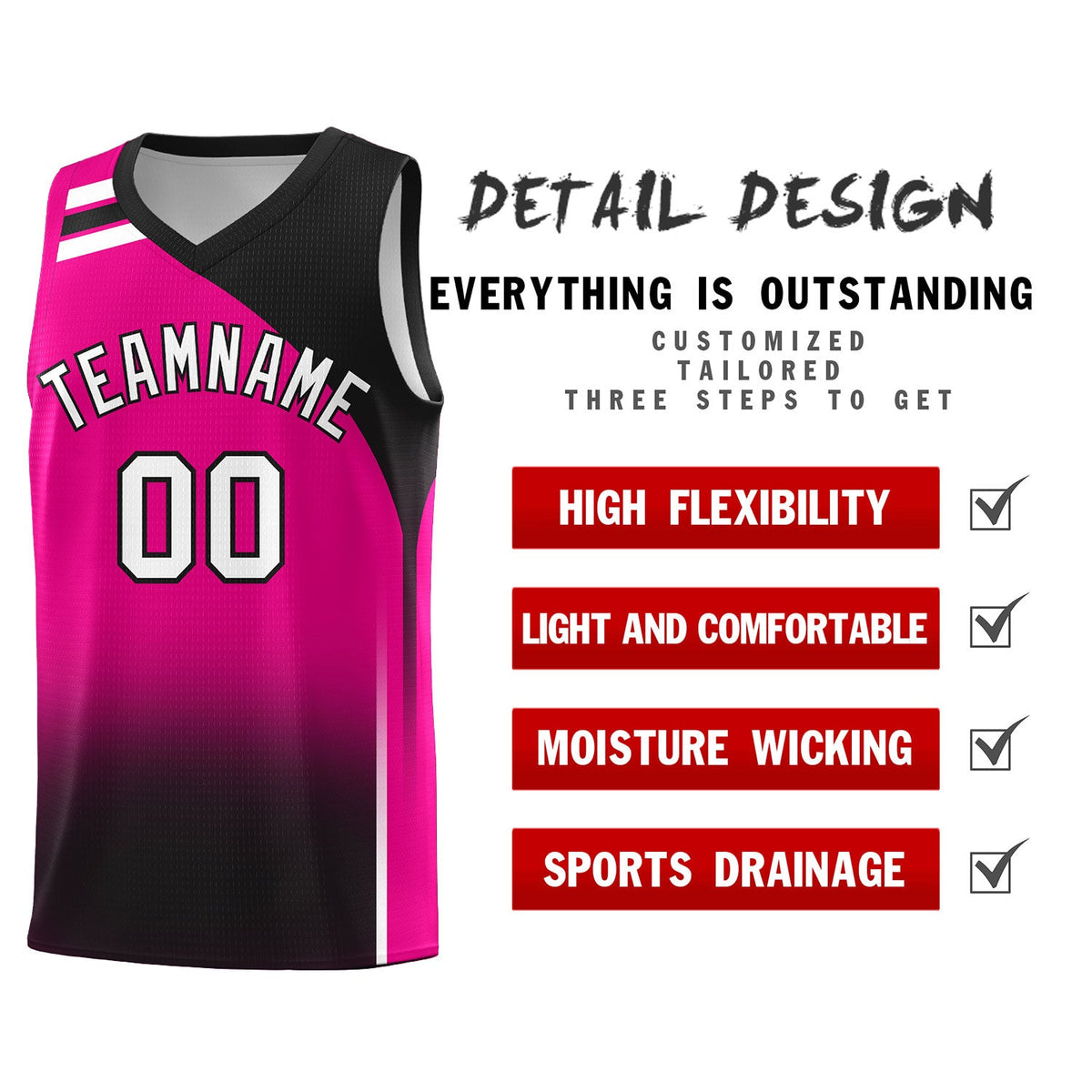 Custom Pink Black Gradient Fashion Sets Sports Uniform Basketball Jersey