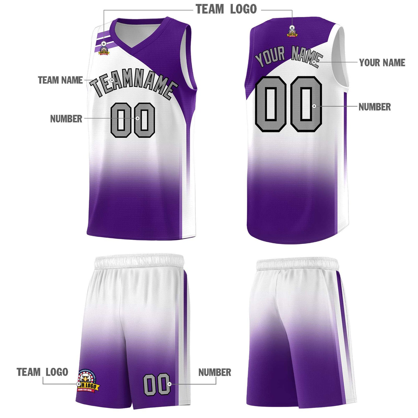 Custom White Purple Gradient Fashion Sets Sports Uniform Basketball Jersey