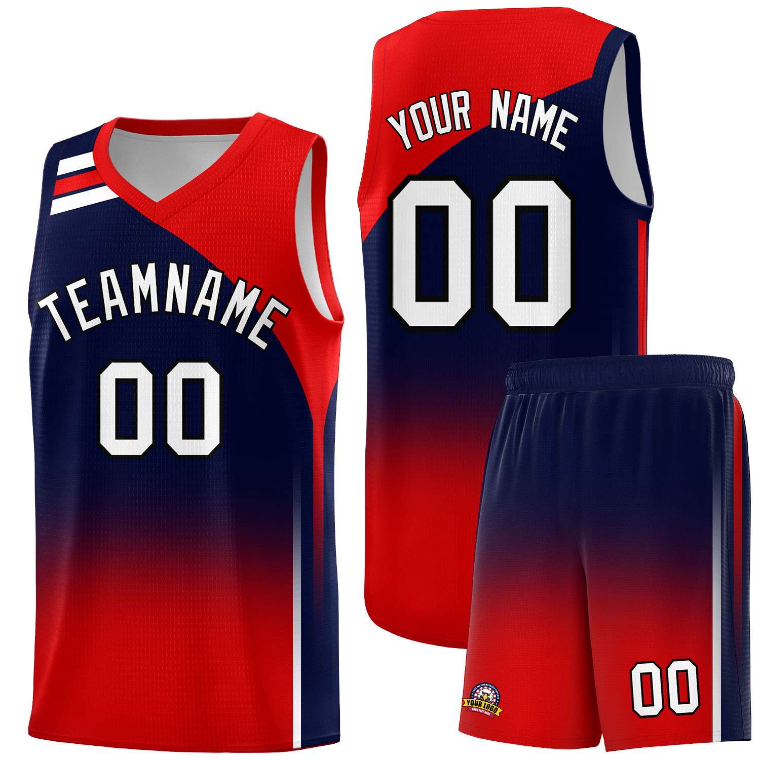 Custom Navy Red Gradient Fashion Sets Sports Uniform Basketball Jersey
