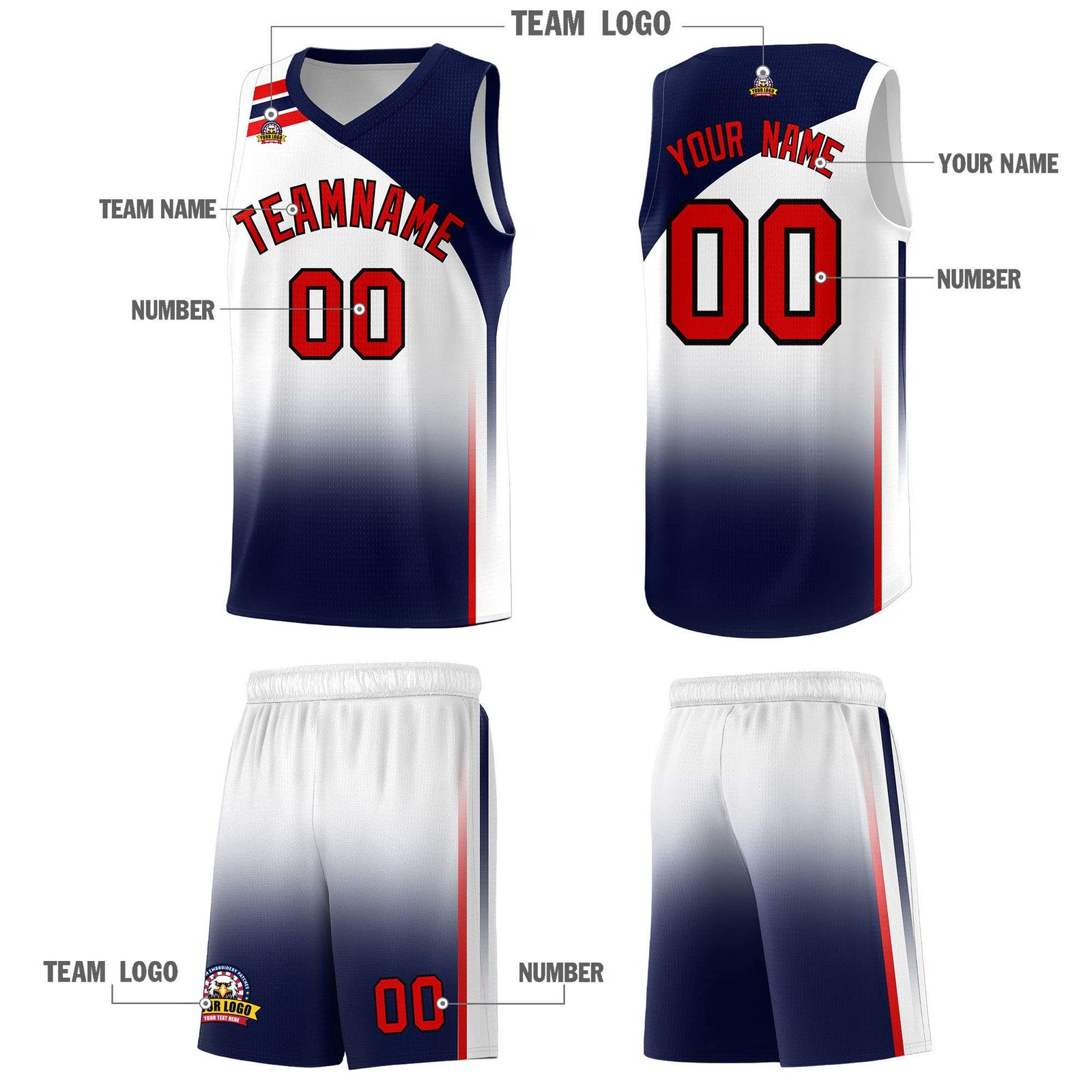 Custom White Navy Gradient Fashion Sets Sports Uniform Basketball Jersey
