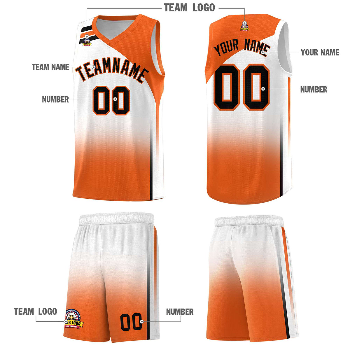 Custom White Orange Gradient Fashion Sets Sports Uniform Basketball Jersey