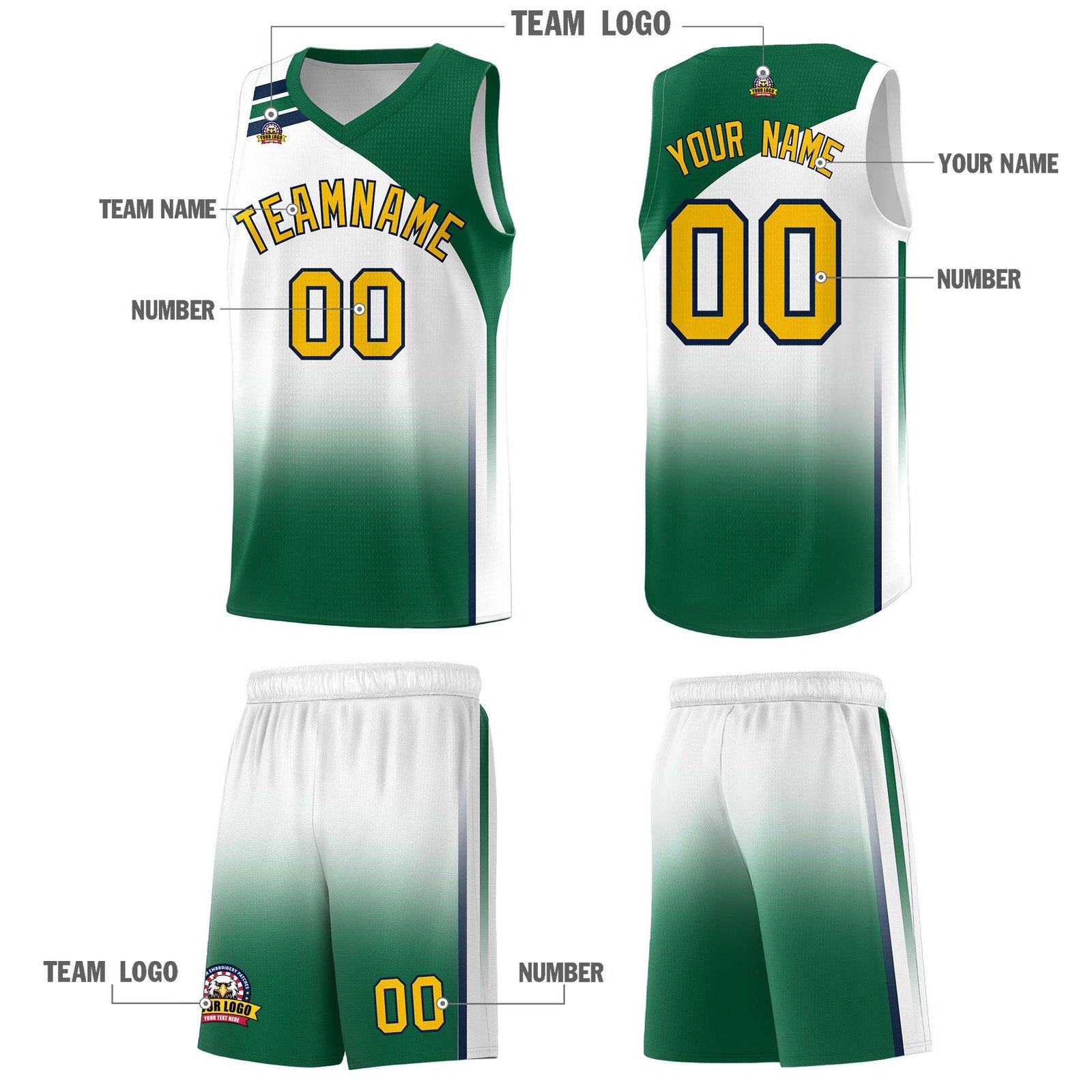 Custom White Kelly Green Gradient Fashion Sets Sports Uniform Basketball Jersey