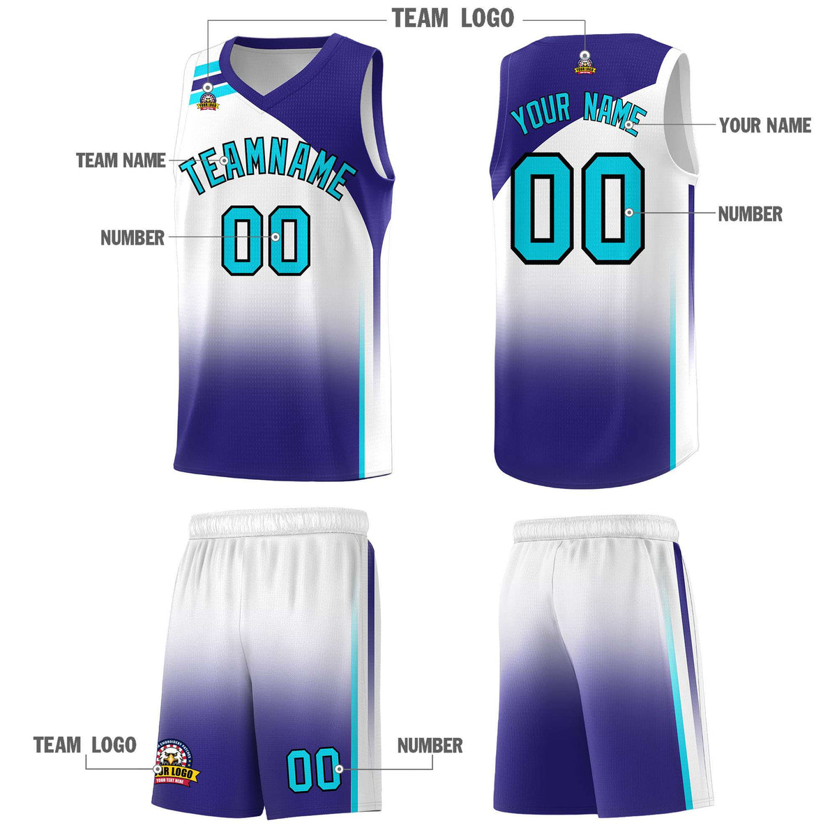 Custom White Royal Gradient Fashion Sets Sports Uniform Basketball Jersey