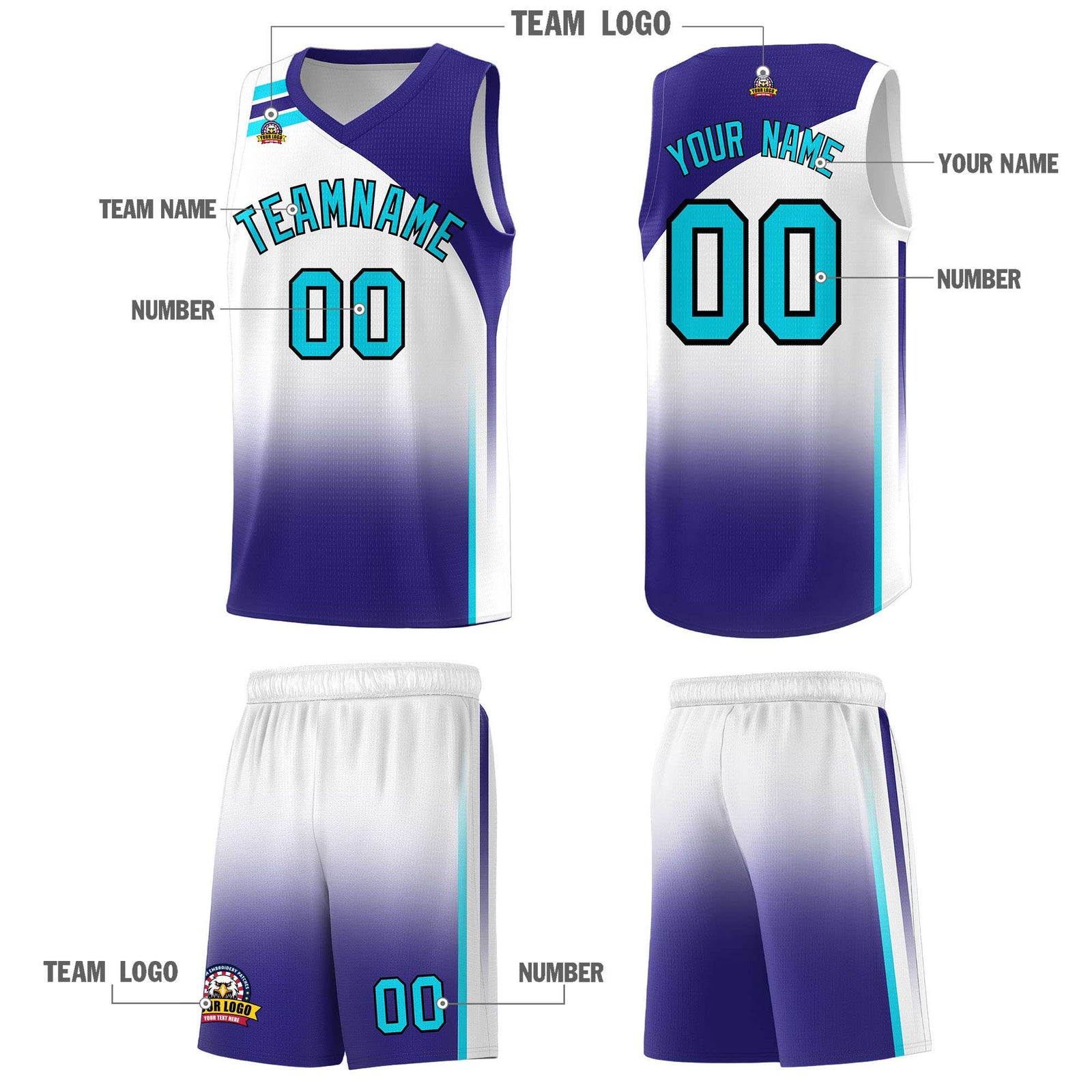 Custom White Royal Gradient Fashion Sets Sports Uniform Basketball Jersey