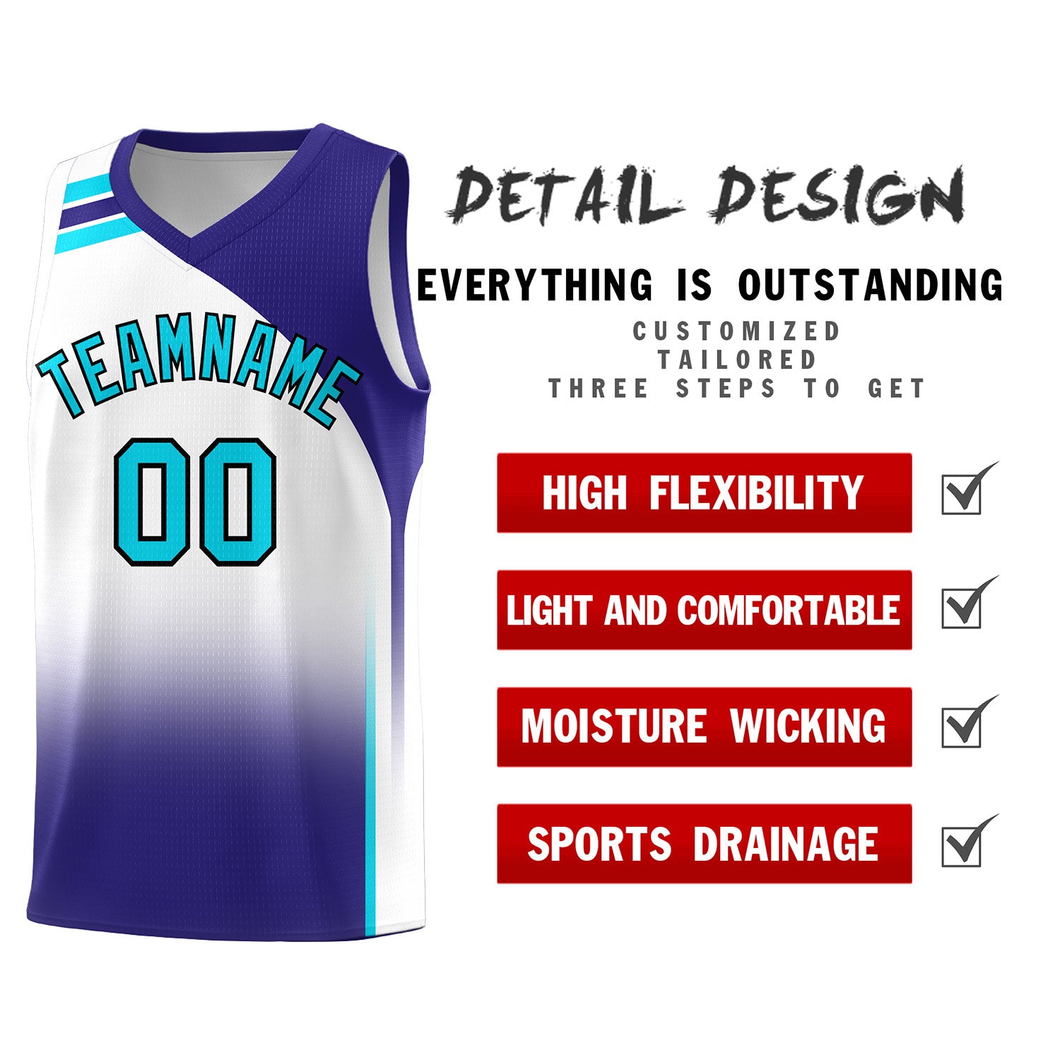 Custom White Royal Gradient Fashion Sets Sports Uniform Basketball Jersey