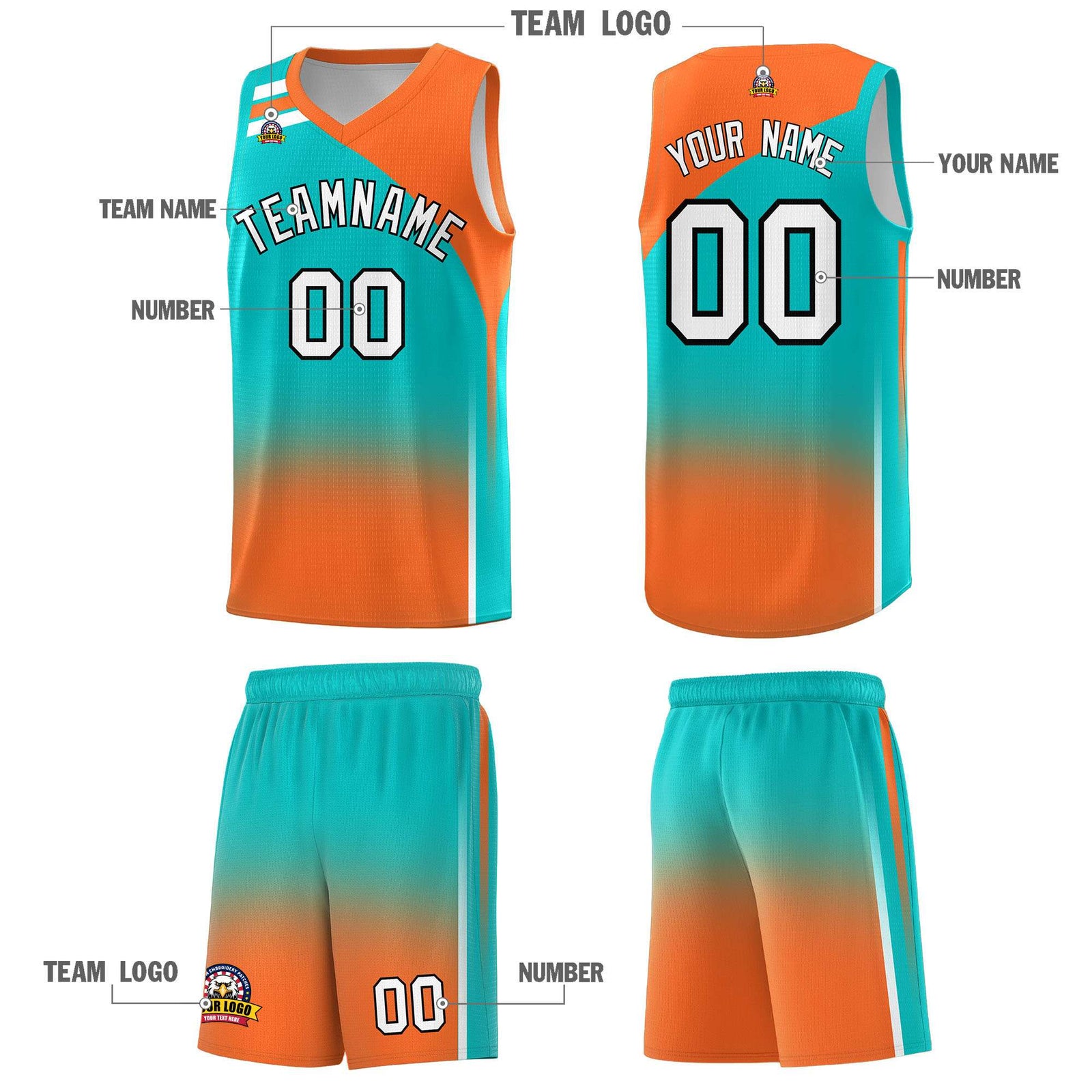 Custom Aqua Orange Gradient Fashion Sets Sports Uniform Basketball Jersey