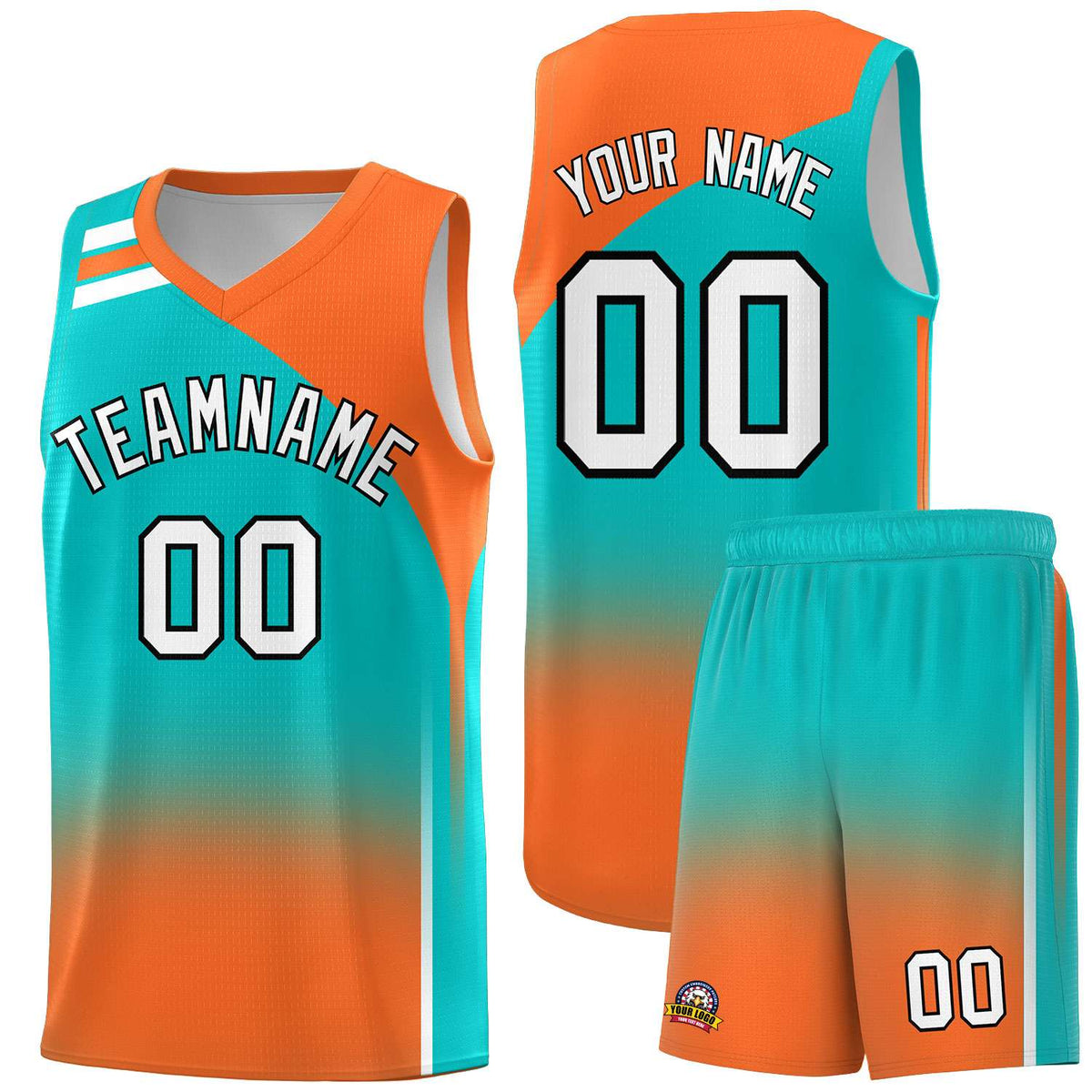 Custom Aqua Orange Gradient Fashion Sets Sports Uniform Basketball Jersey