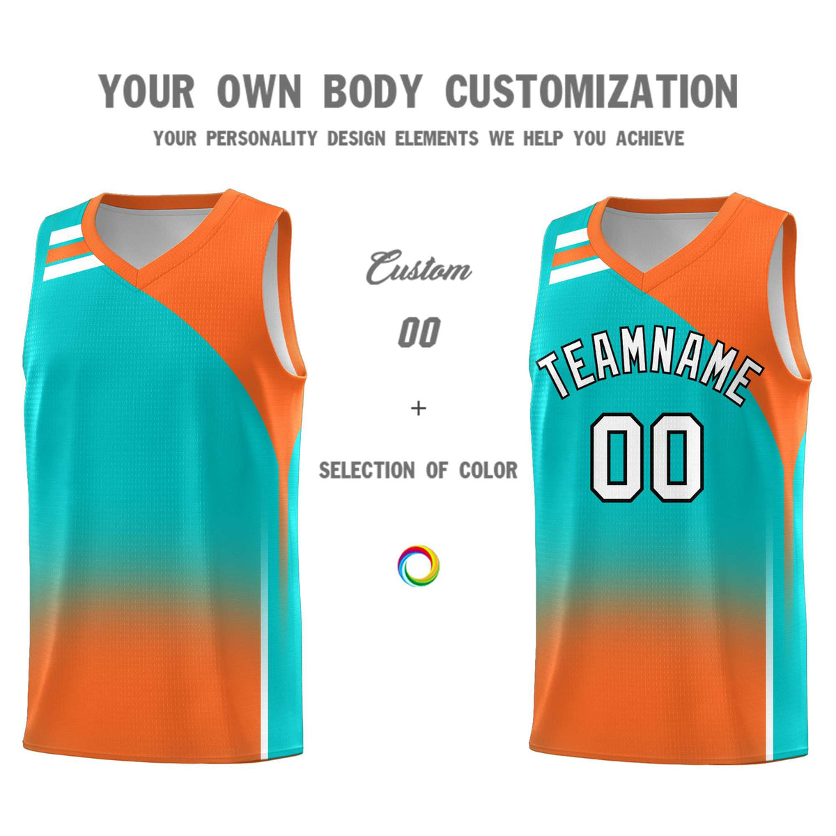 Custom Aqua Orange Gradient Fashion Sets Sports Uniform Basketball Jersey