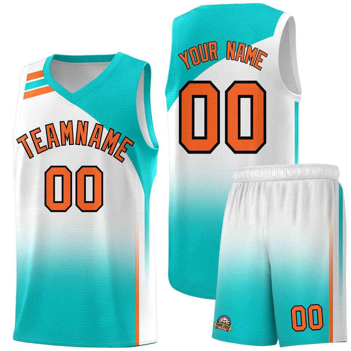Custom White Aqua Gradient Fashion Sets Sports Uniform Basketball Jersey