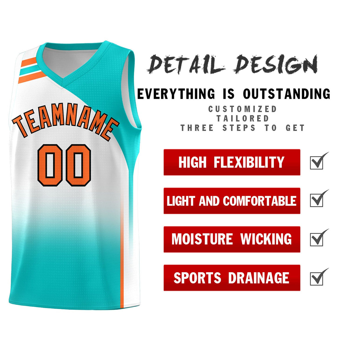 Custom White Aqua Gradient Fashion Sets Sports Uniform Basketball Jersey