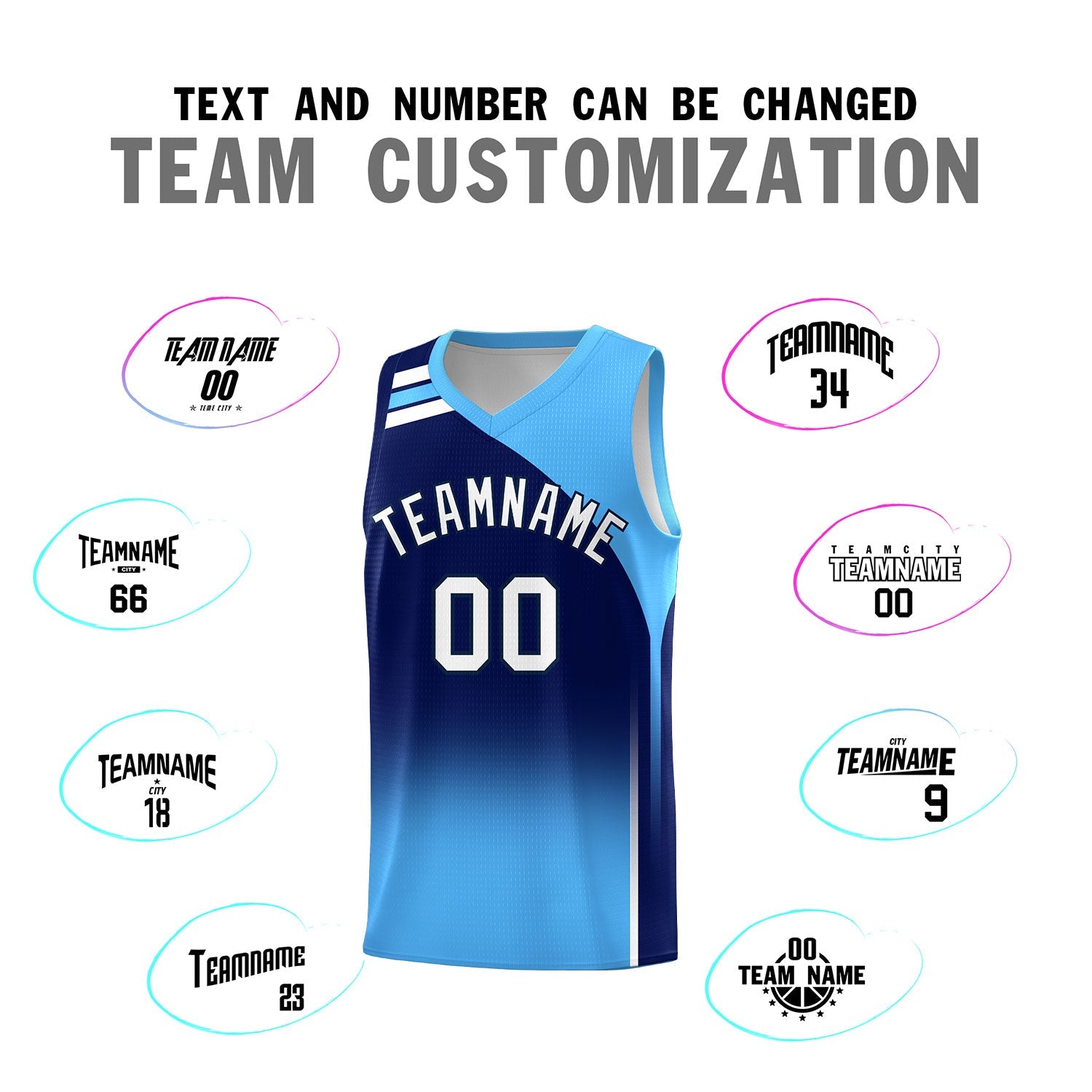 Custom Navy Powder Blue Gradient Fashion Sets Sports Uniform Basketball Jersey