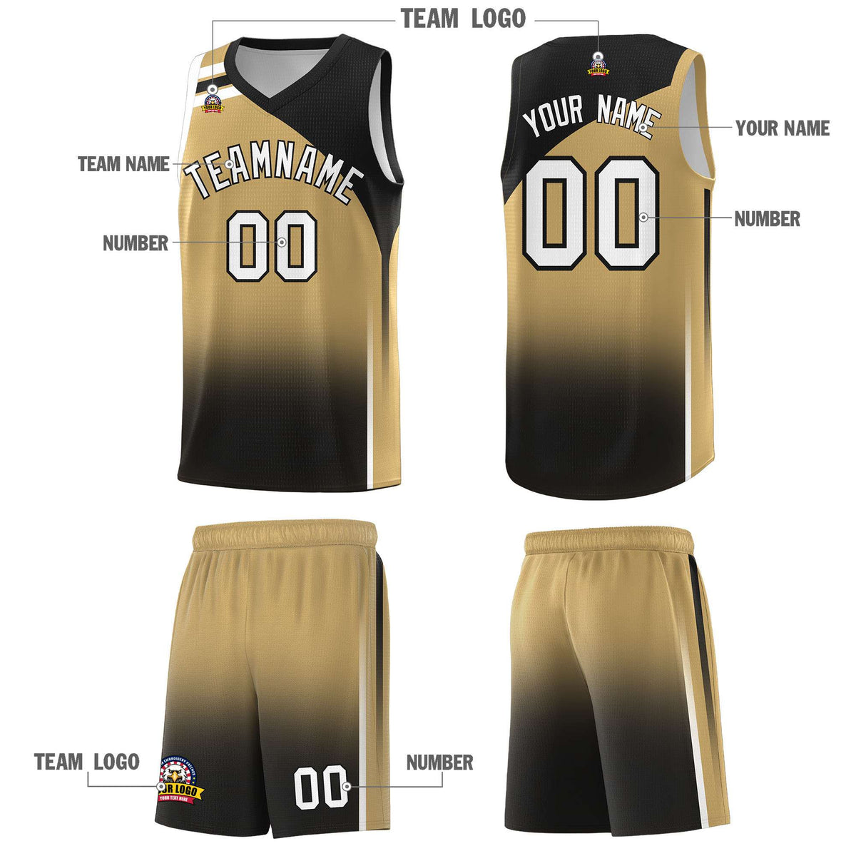 Custom Old Gold Black Gradient Fashion Sets Sports Uniform Basketball Jersey