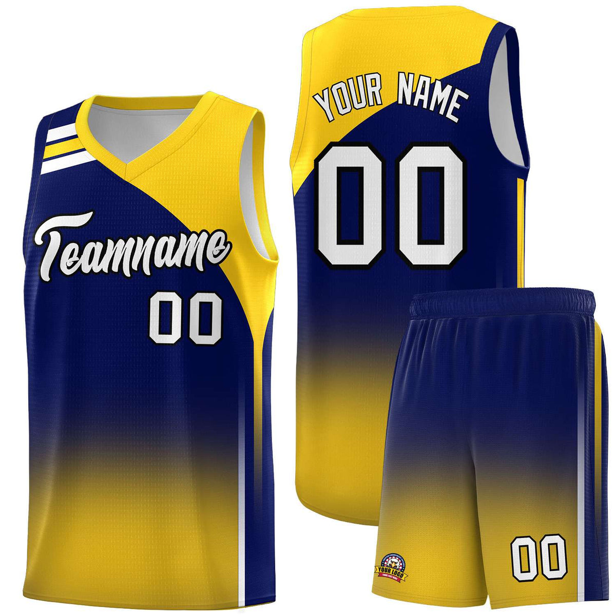 Custom Navy Gold Gradient Fashion Sets Sports Uniform Basketball Jersey