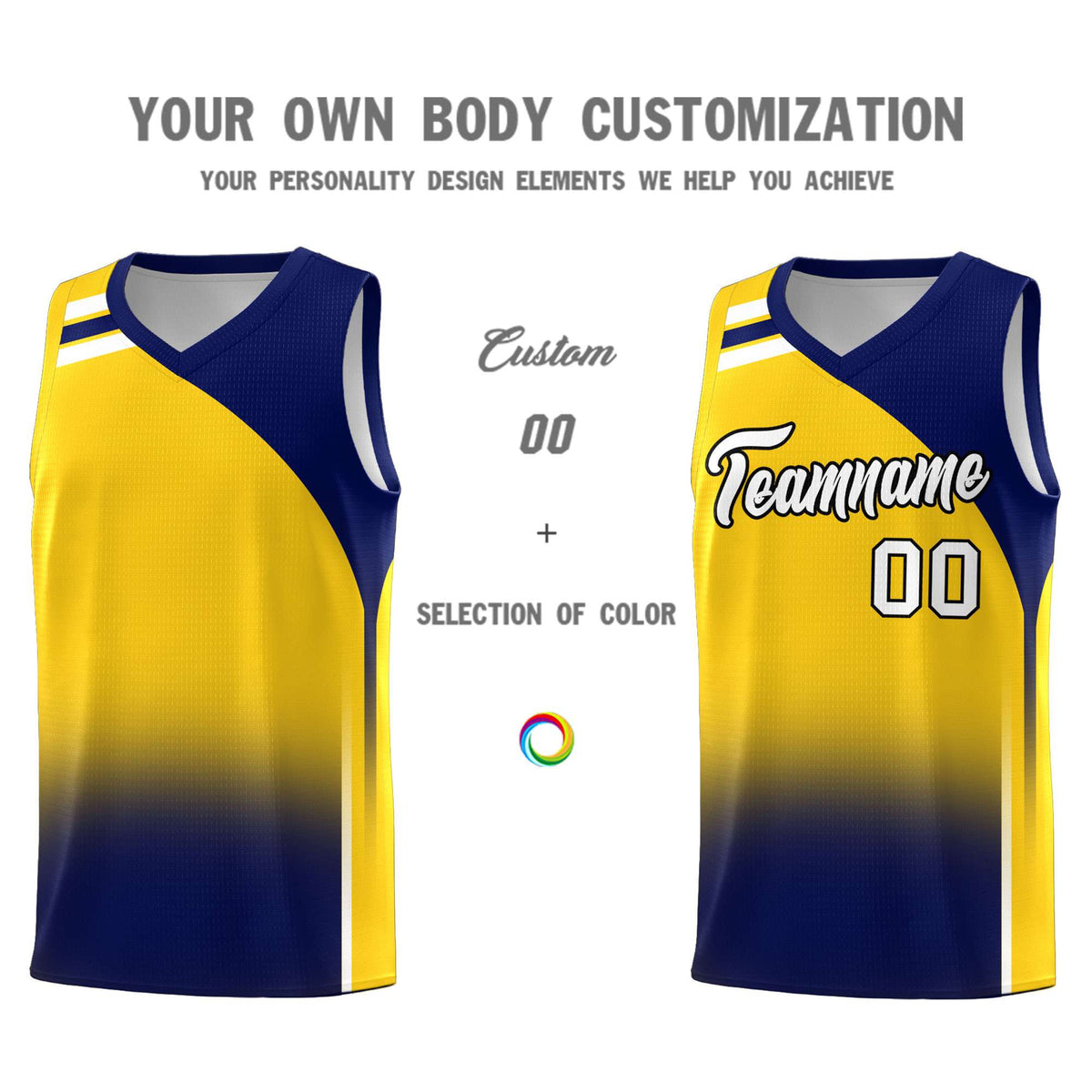Custom Gold Navy Gradient Fashion Sets Sports Uniform Basketball Jersey