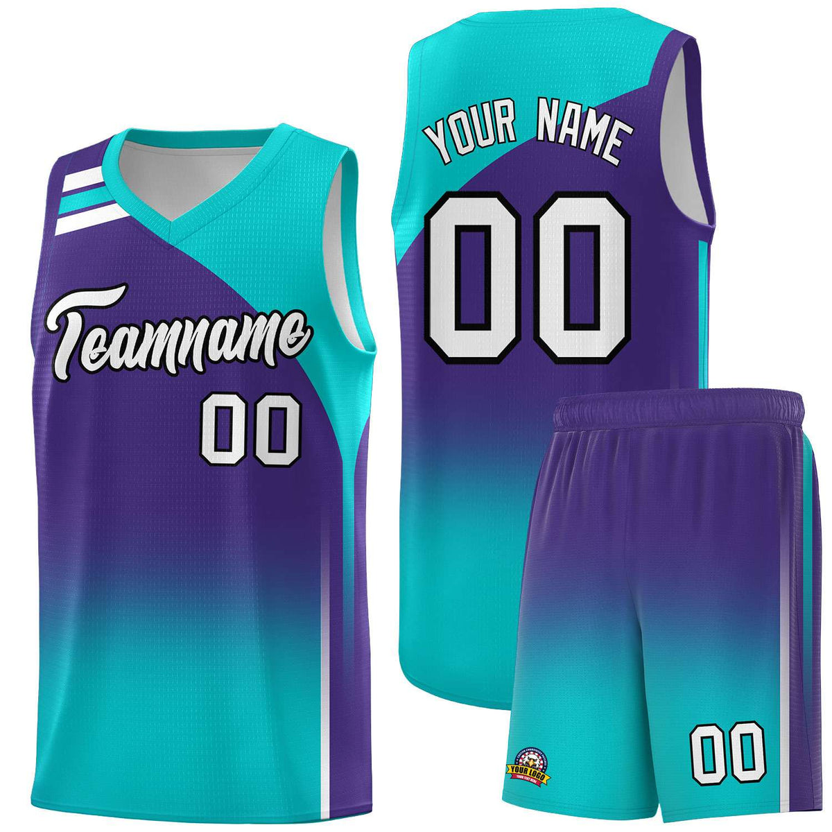 Custom Purple Aqua Gradient Fashion Sets Sports Uniform Basketball Jersey