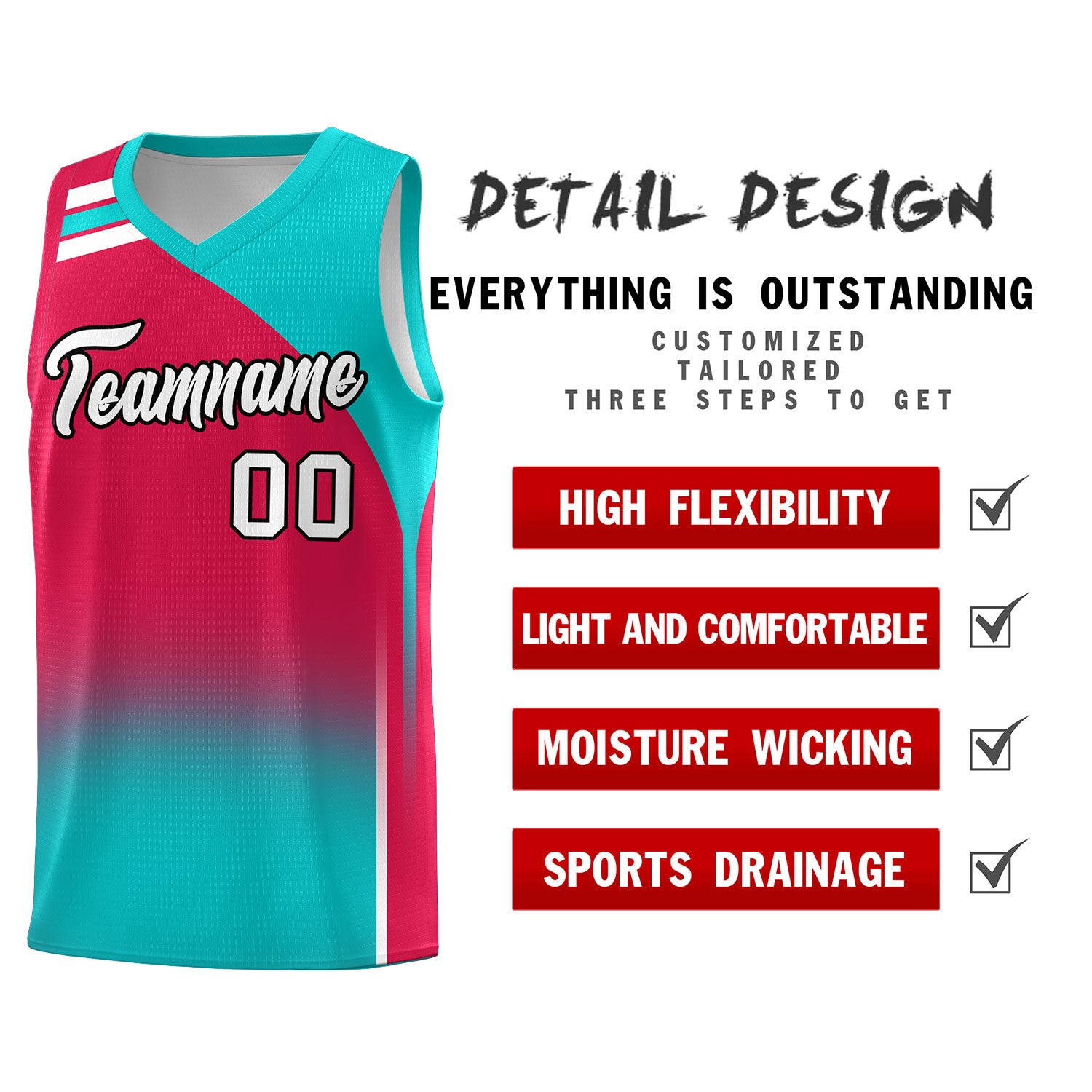 Custom Red Aqua Gradient Fashion Sets Sports Uniform Basketball Jersey