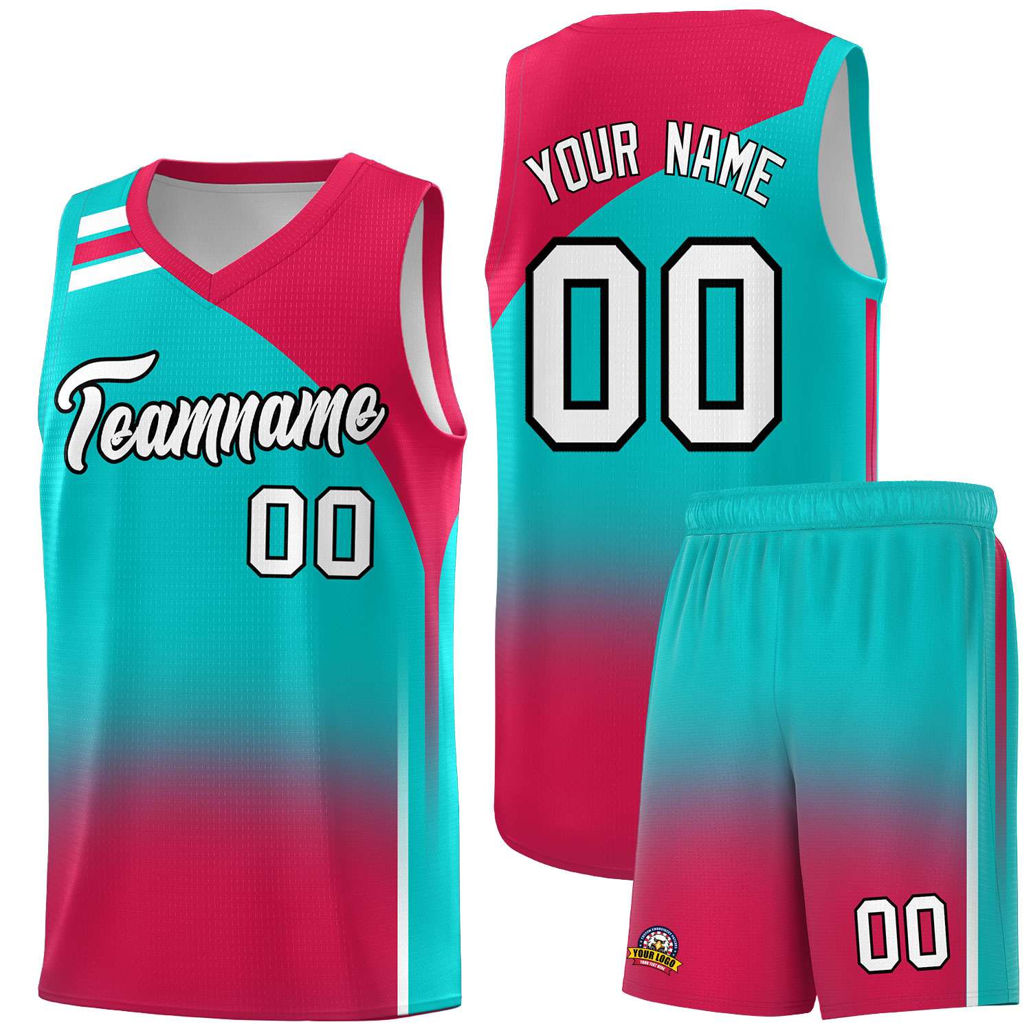 Custom Aqua Red Gradient Fashion Sets Sports Uniform Basketball Jersey