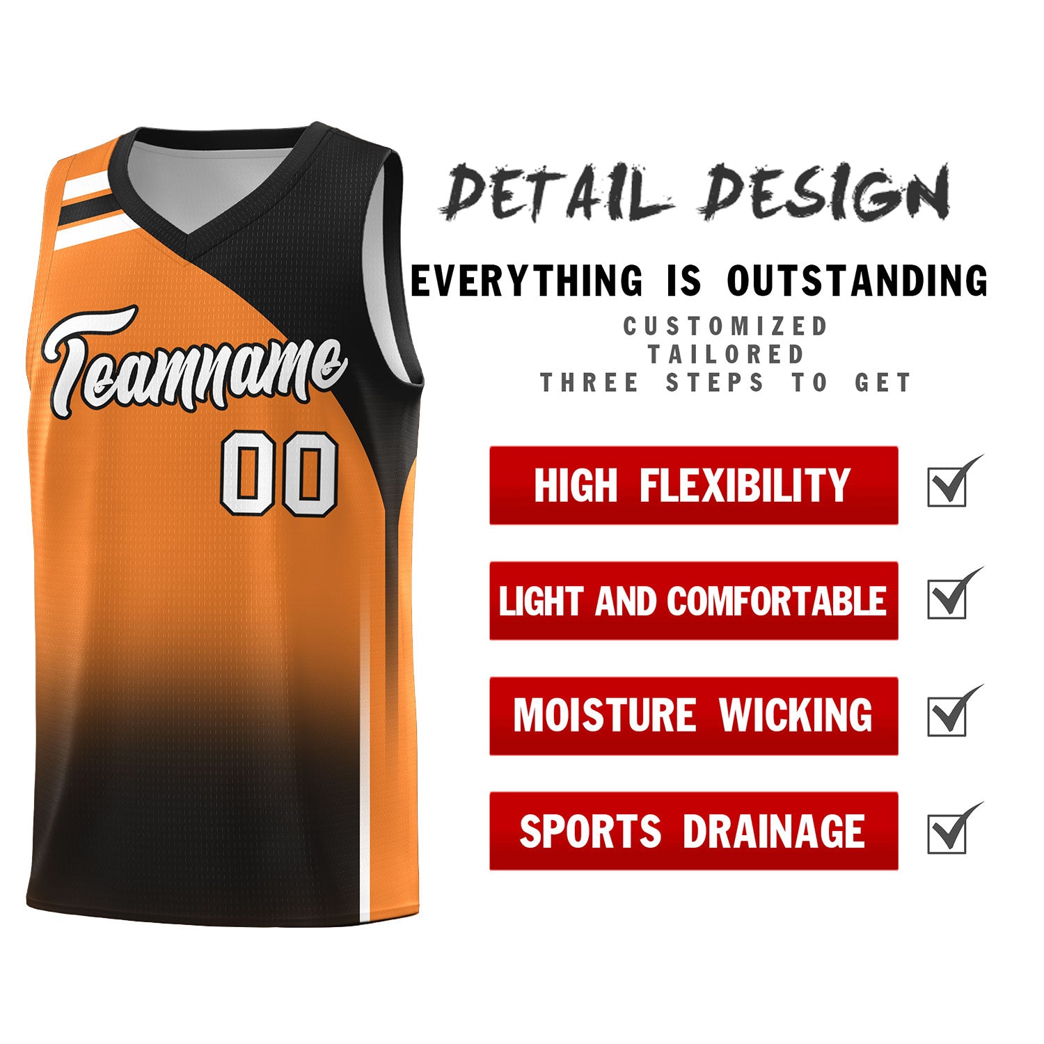 Custom Gold Orange Black Gradient Fashion Sets Sports Uniform Basketball Jersey