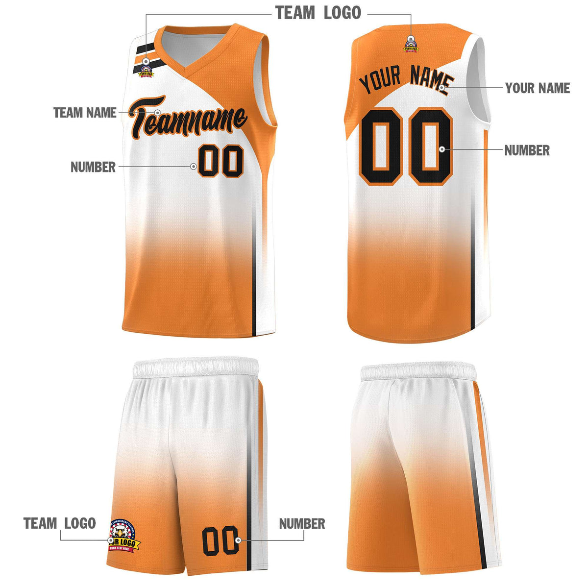Custom White Gold Orange Gradient Fashion Sets Sports Uniform Basketball Jersey