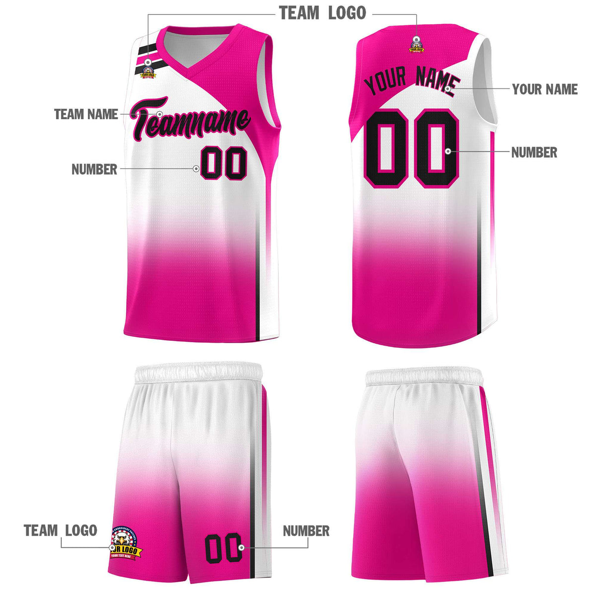 Custom White Pink Gradient Fashion Sets Sports Uniform Basketball Jersey