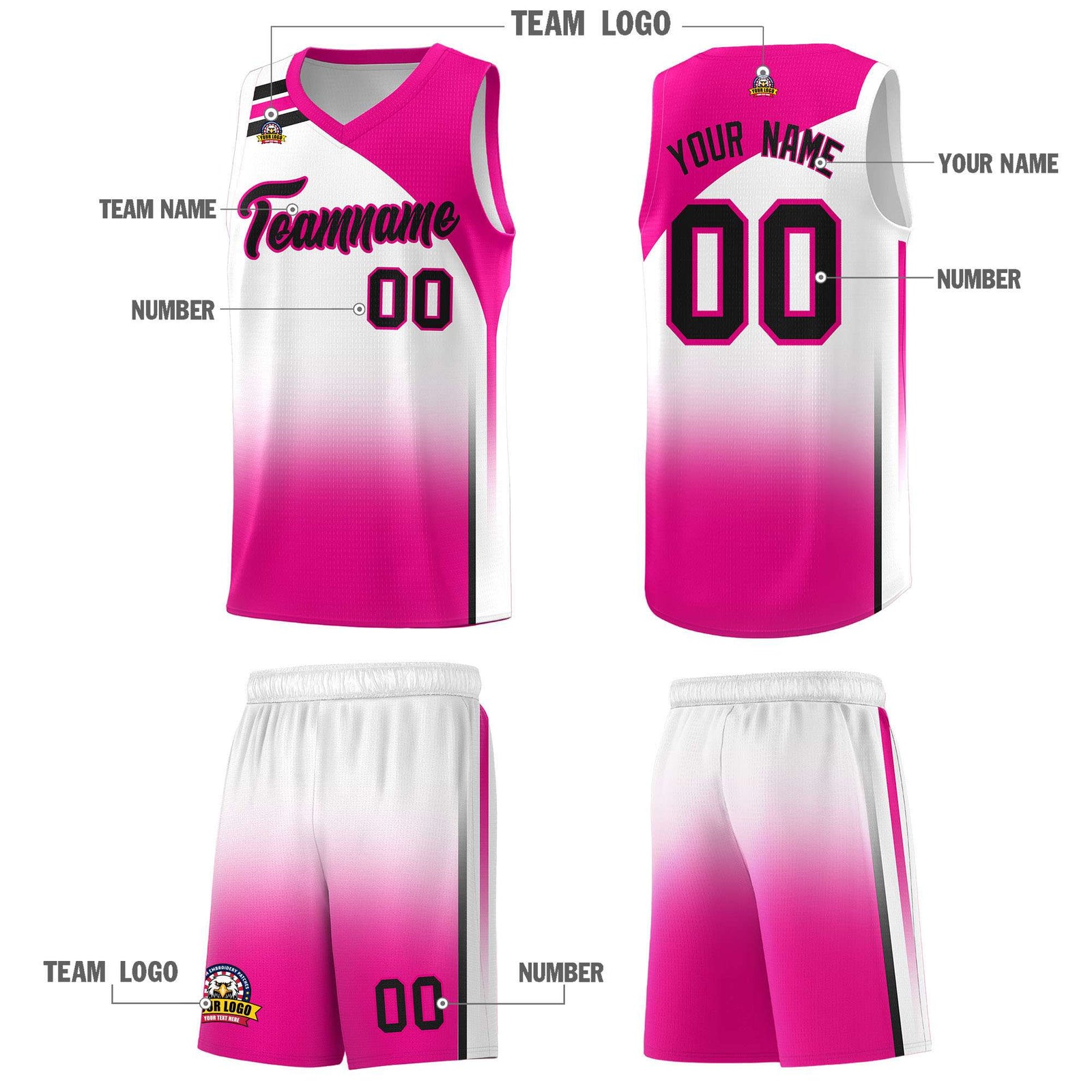 Custom White Pink Gradient Fashion Sets Sports Uniform Basketball Jersey