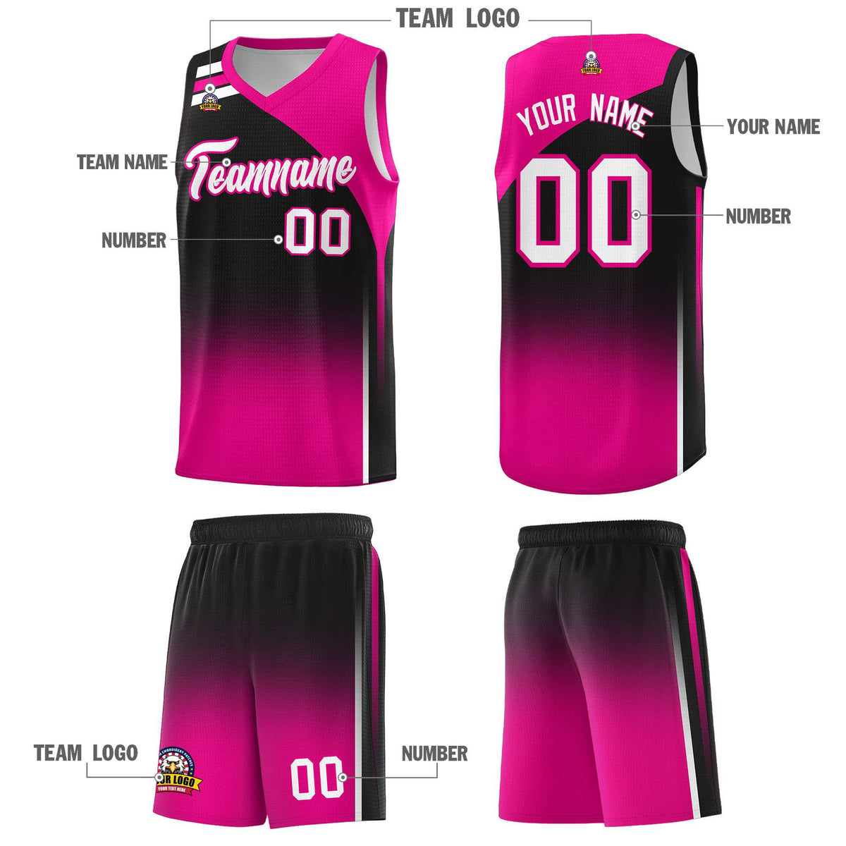 Custom Black Pink Gradient Fashion Sets Sports Uniform Basketball Jersey
