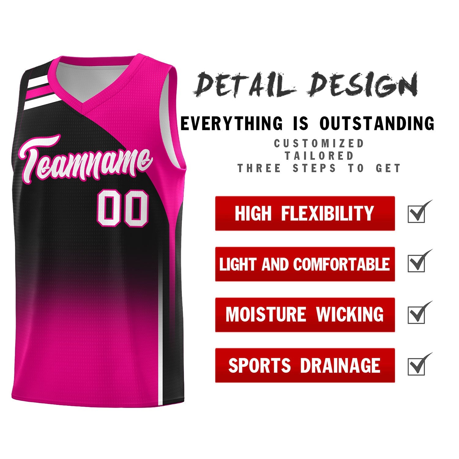 Custom Black Pink Gradient Fashion Sets Sports Uniform Basketball Jersey