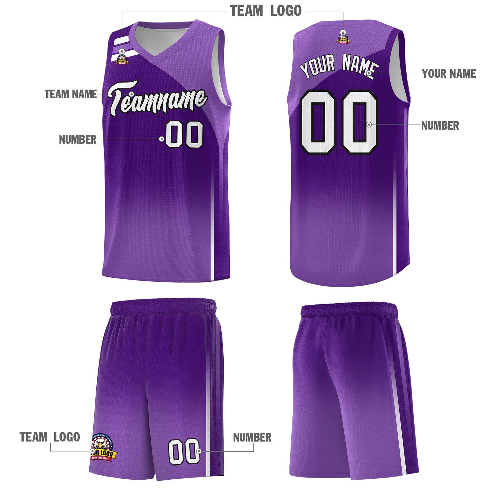 Custom Purple Purple Gradient Fashion Sets Sports Uniform Basketball Jersey